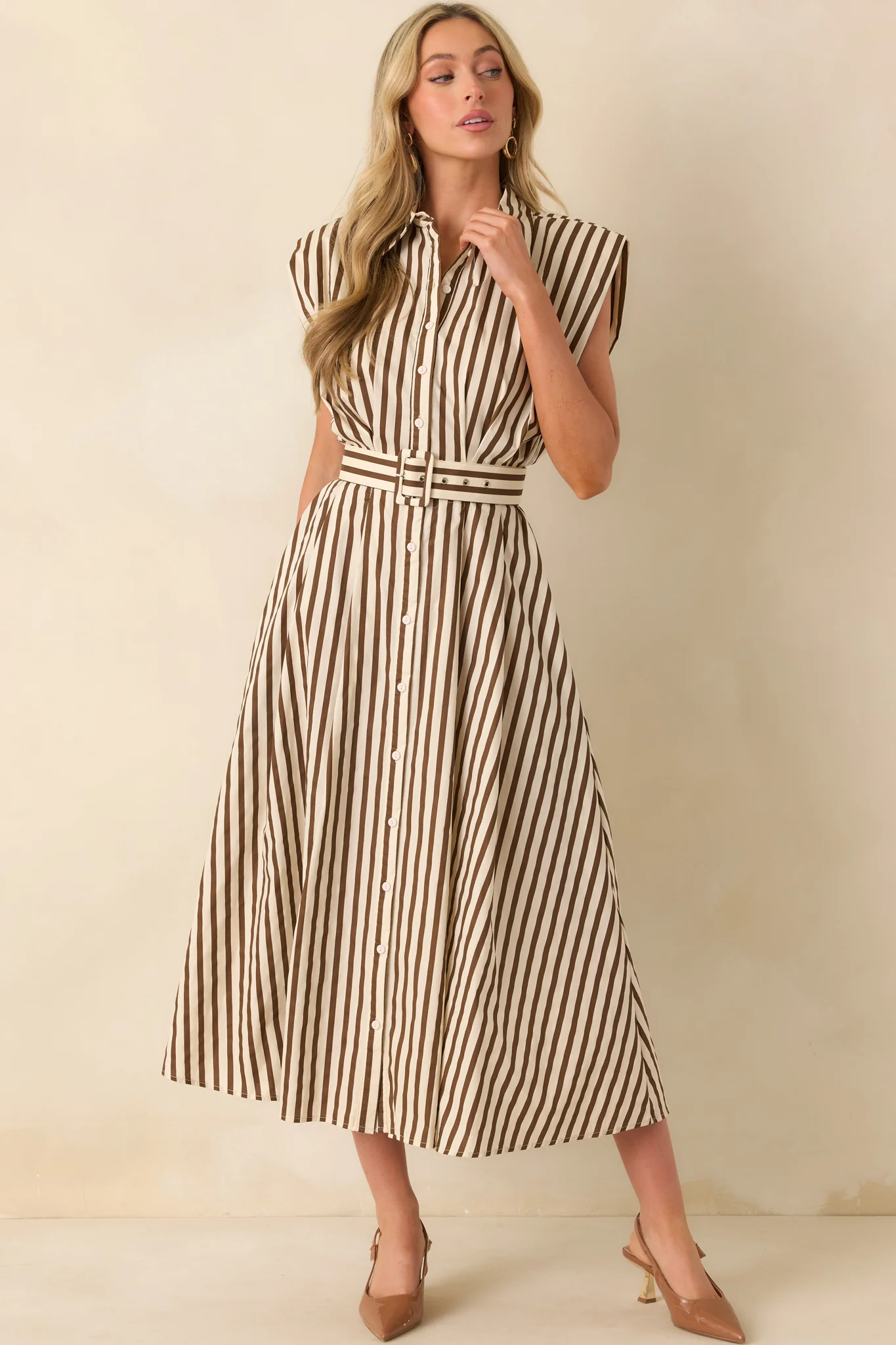 Over The Moon Mocha Stripe Cotton Button Front Maxi Dress
