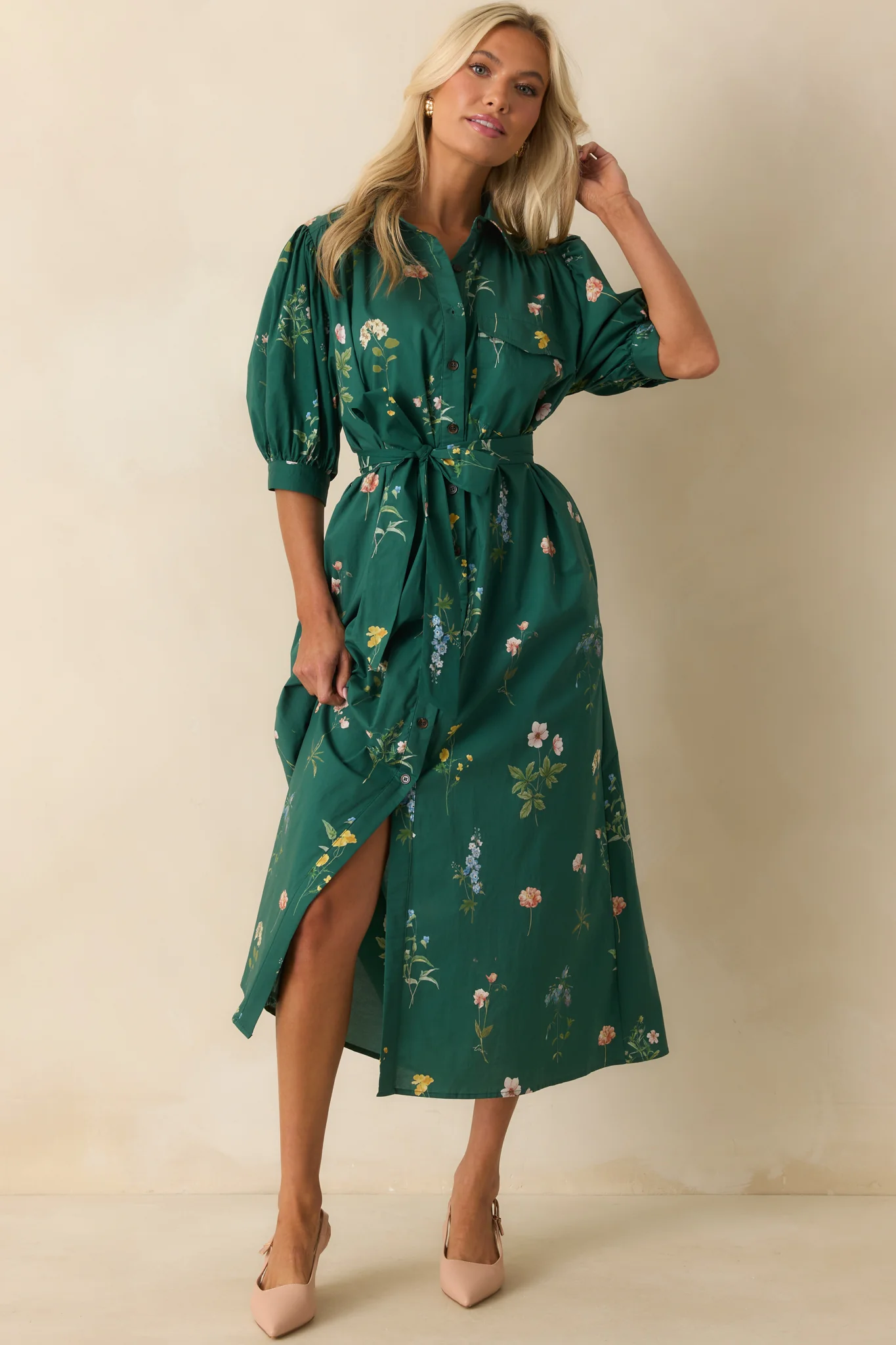Forest Green Multi Floral Print Cotton Maxi Dress