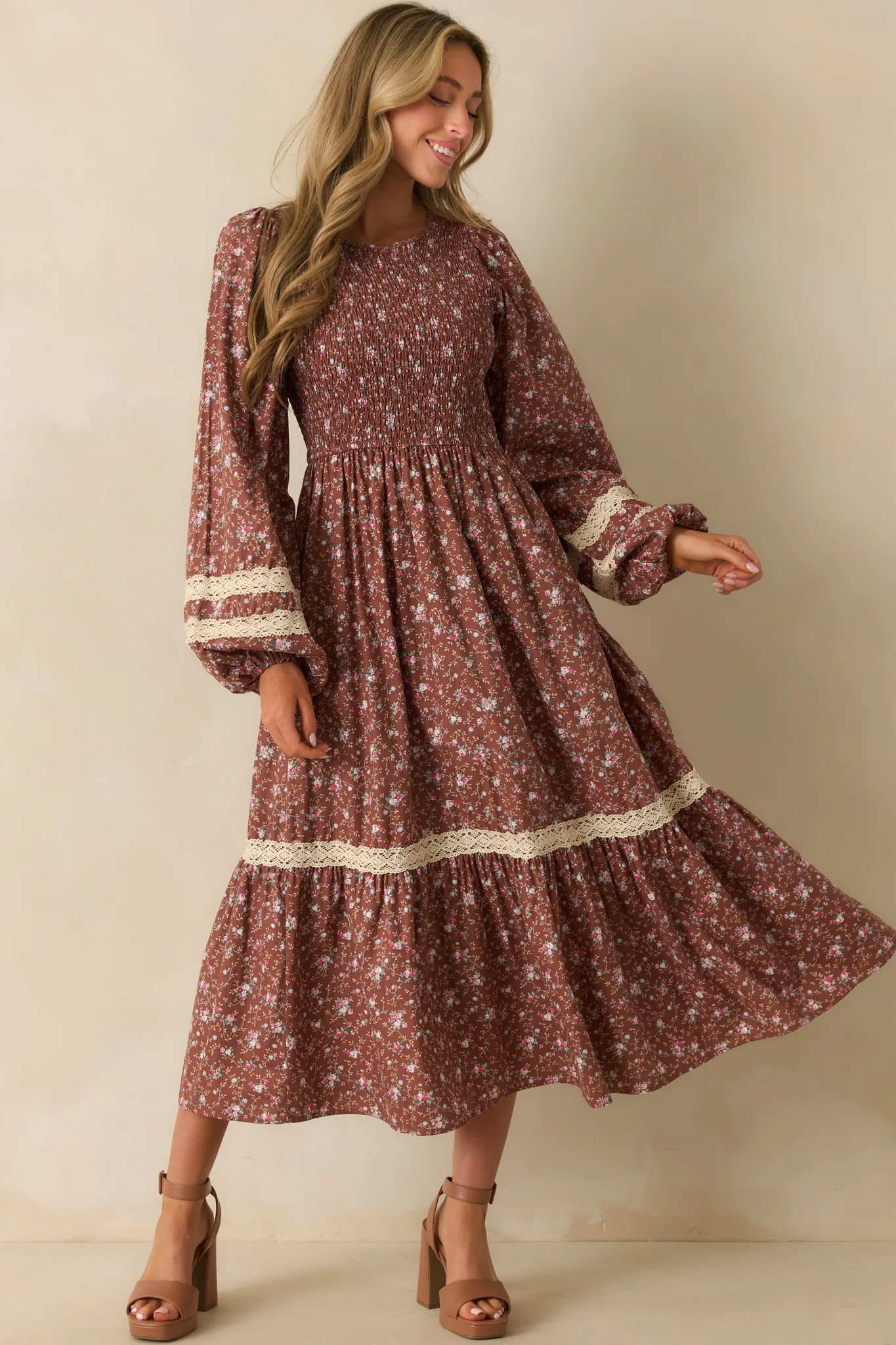 More To Come Mocha Brown Multi Floral Print Cotton Maxi Dress