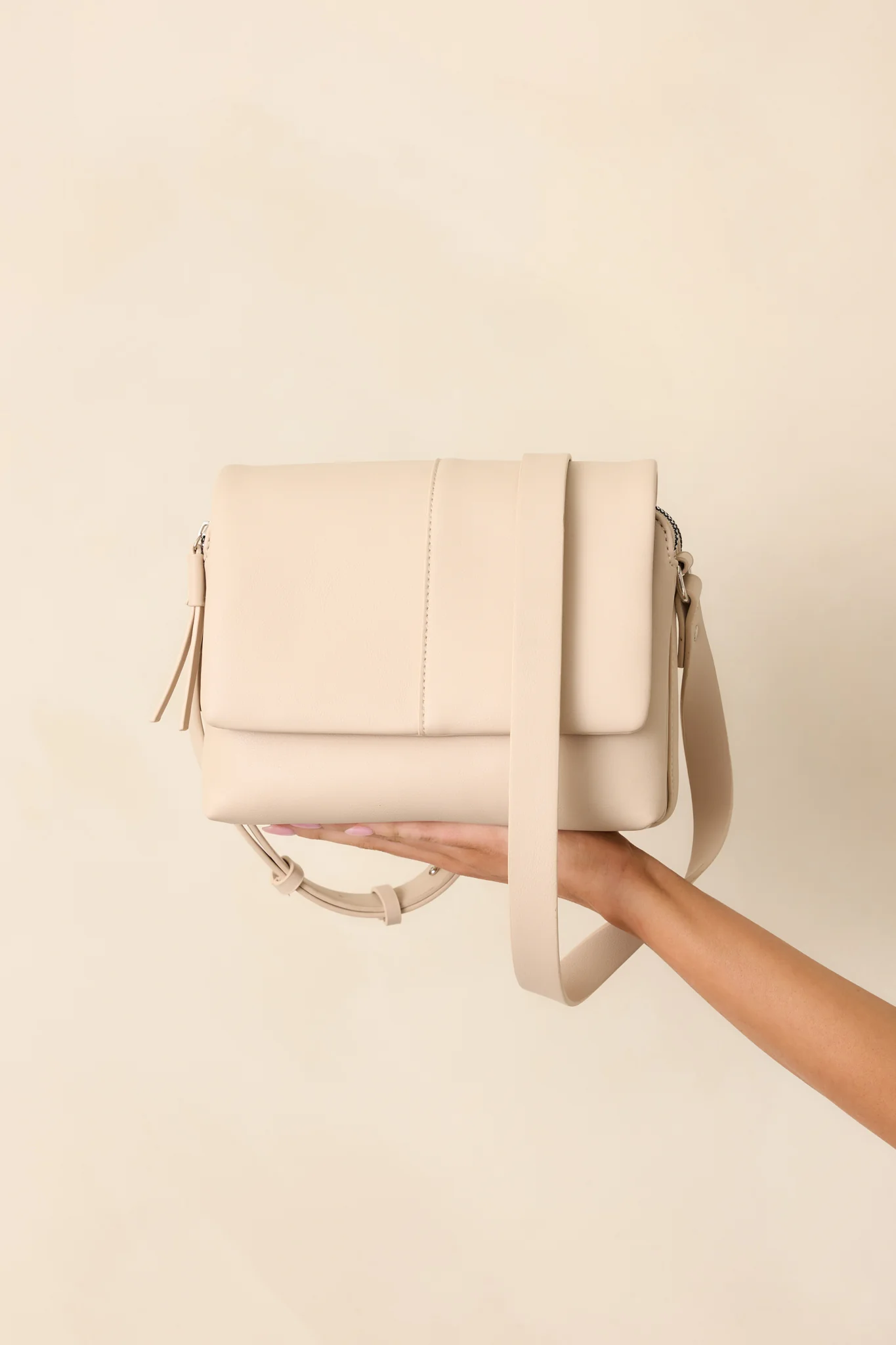 Off The Record Light Beige Faux Leather Crossbody Handbag