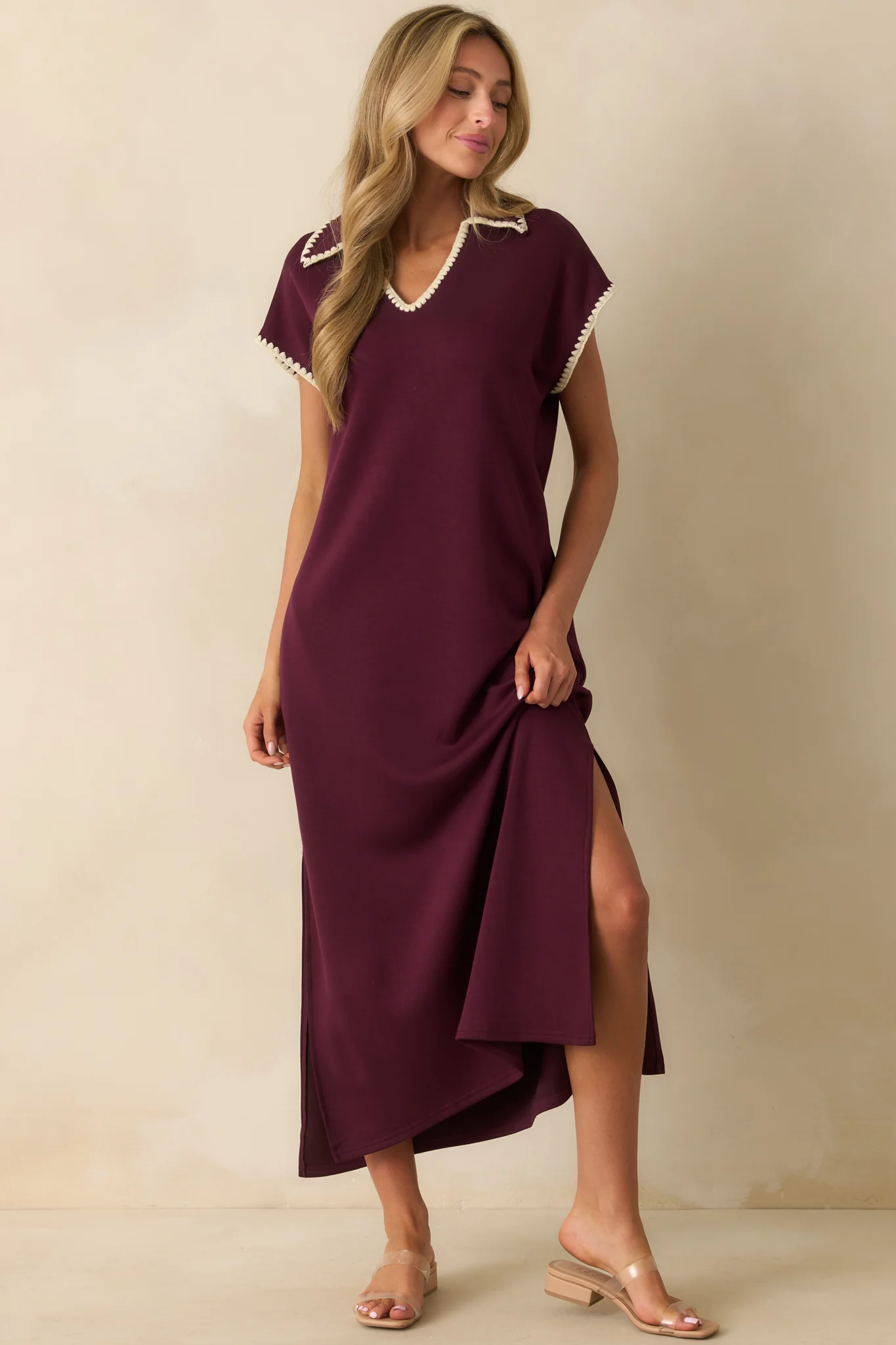 All To Yourself Plum Purple Contrast Trim Polo Maxi Dress