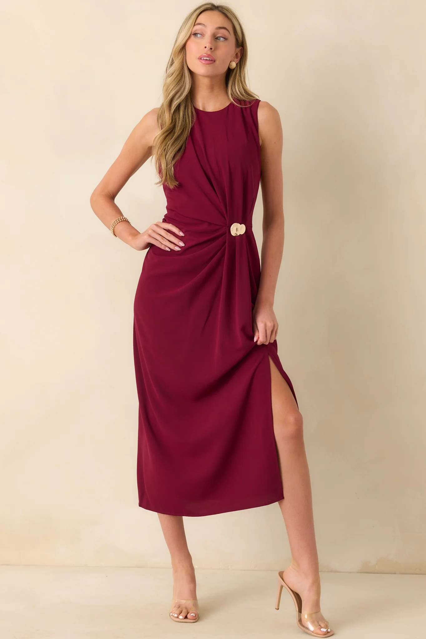 Move With Purpose Burgundy Ruched Maxi Dress