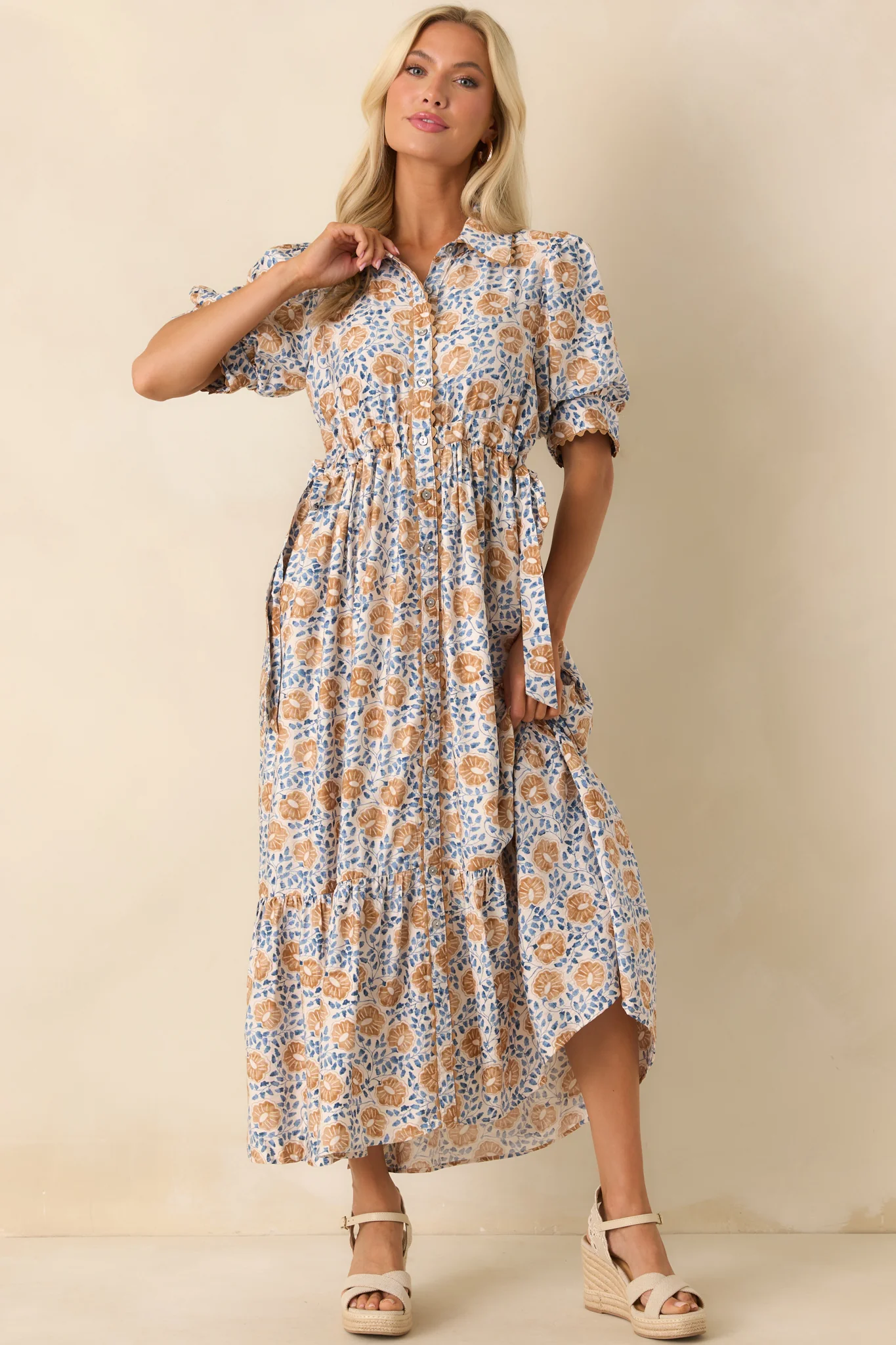 Today Is The Day Honey Yellow Multi Floral Print Maxi Shirt Dress