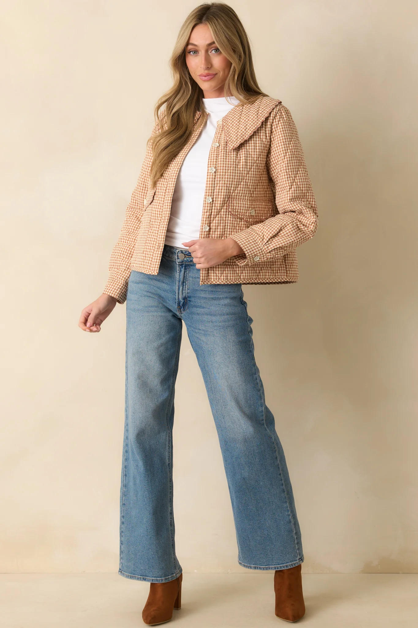 Easier Than You Think Light Rust Gingham Quilted Jacket