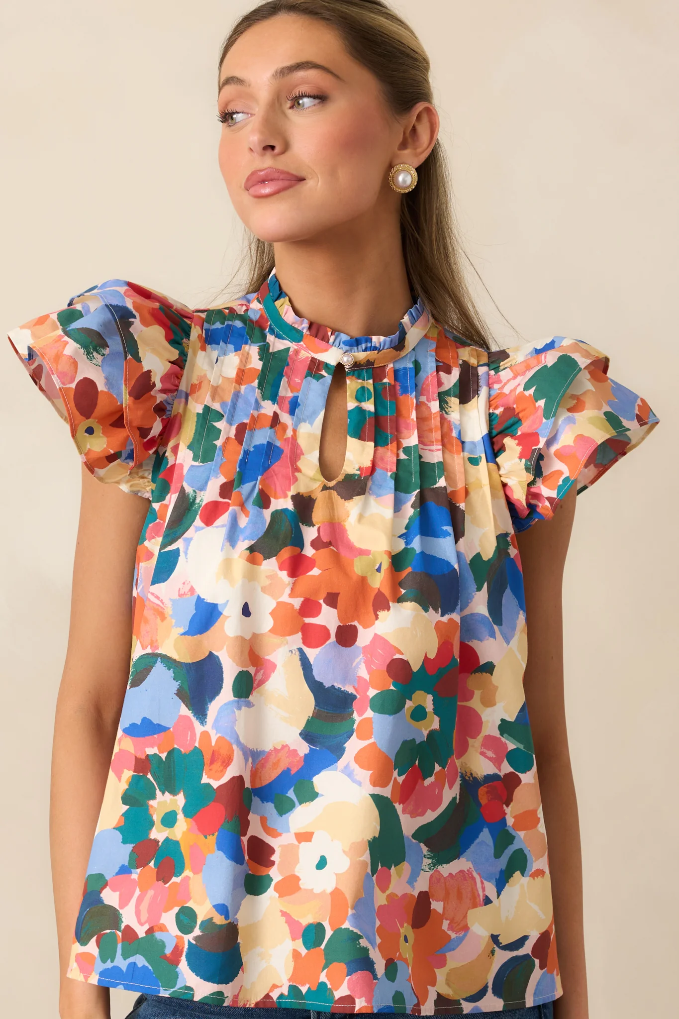 Prosperina Sarabeth Orange Multi Floral Print Cotton Top