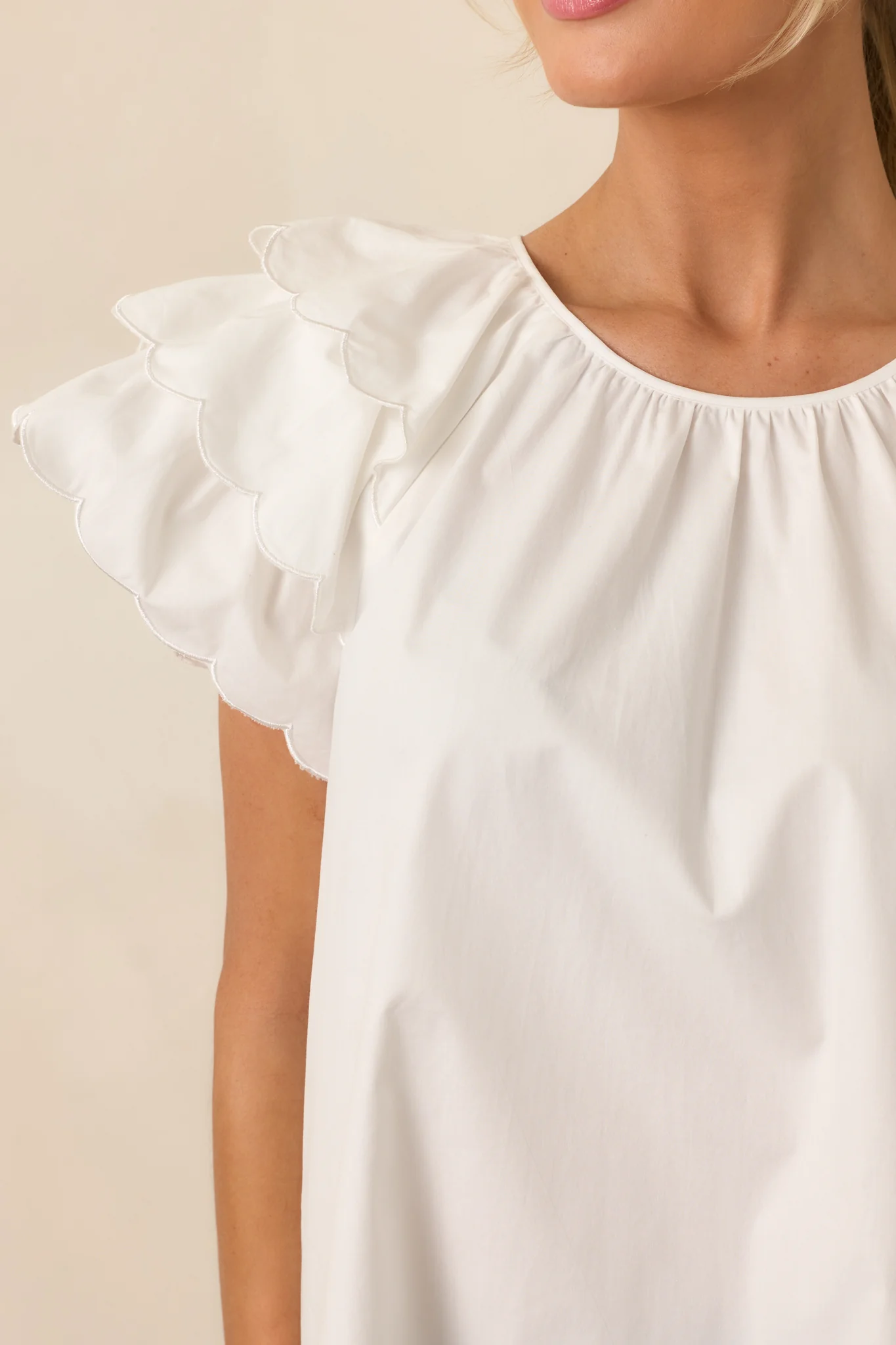 Bianca White Cotton Embroidered Scallop Top