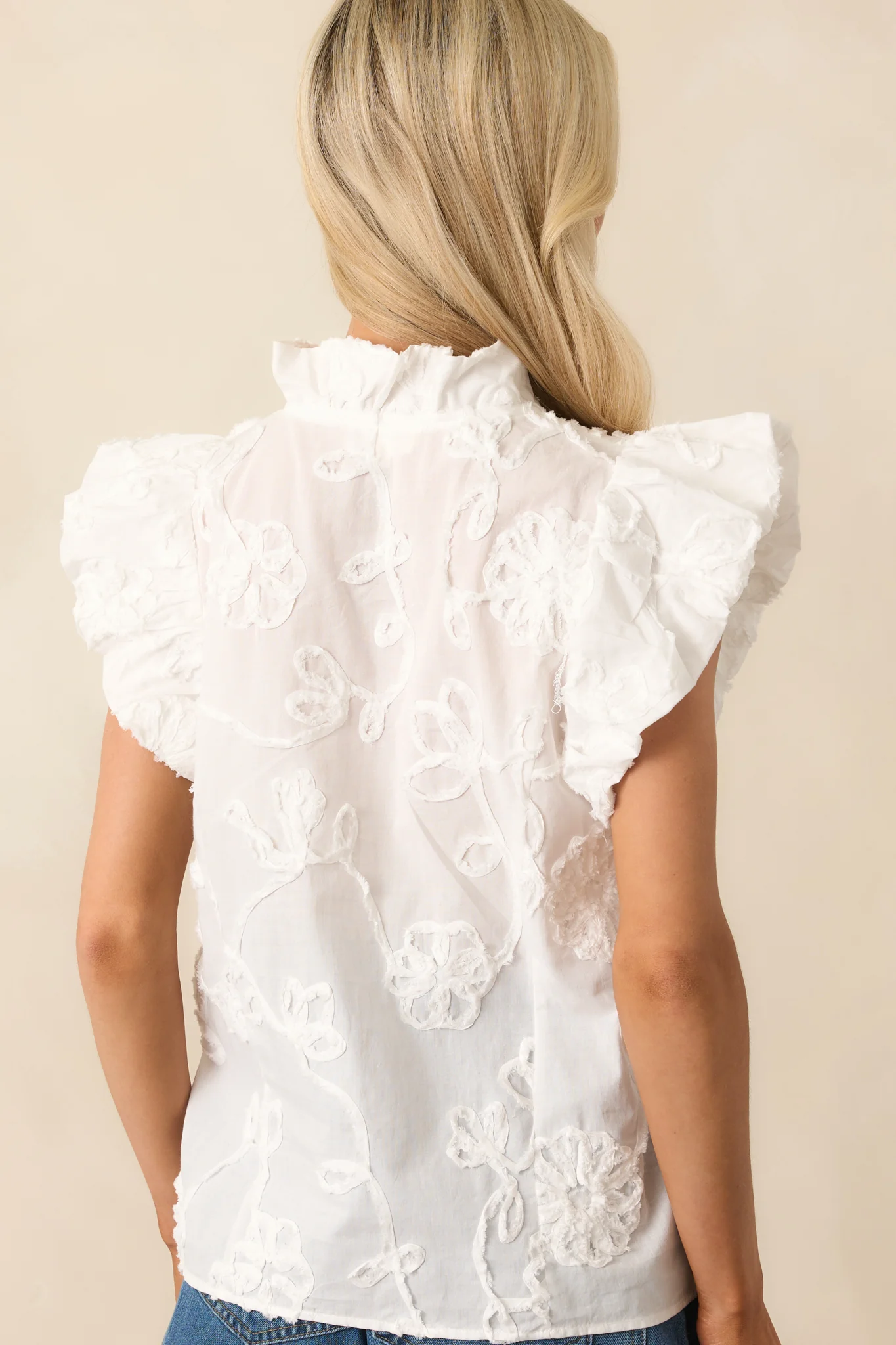 Quietly Captivating Ivory Floral Embroidered Cotton Button Front Top