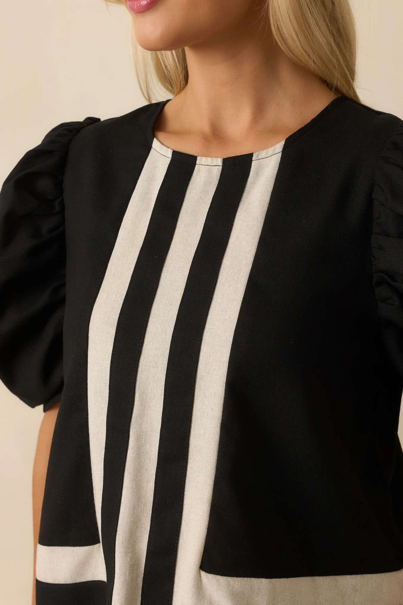 It Was What It Was Black Contrast Trim Puff Sleeve Top