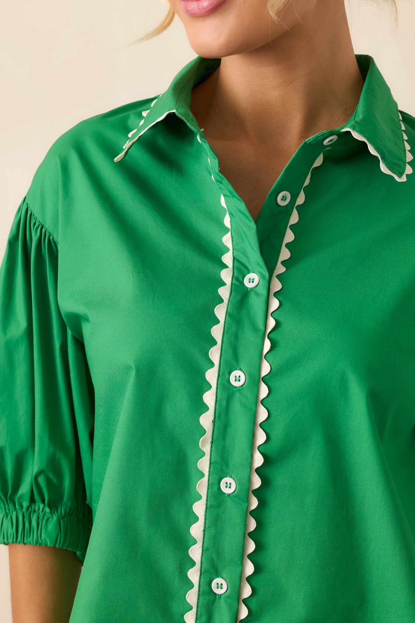 A Twist On Classic Green Cotton Button Front Top