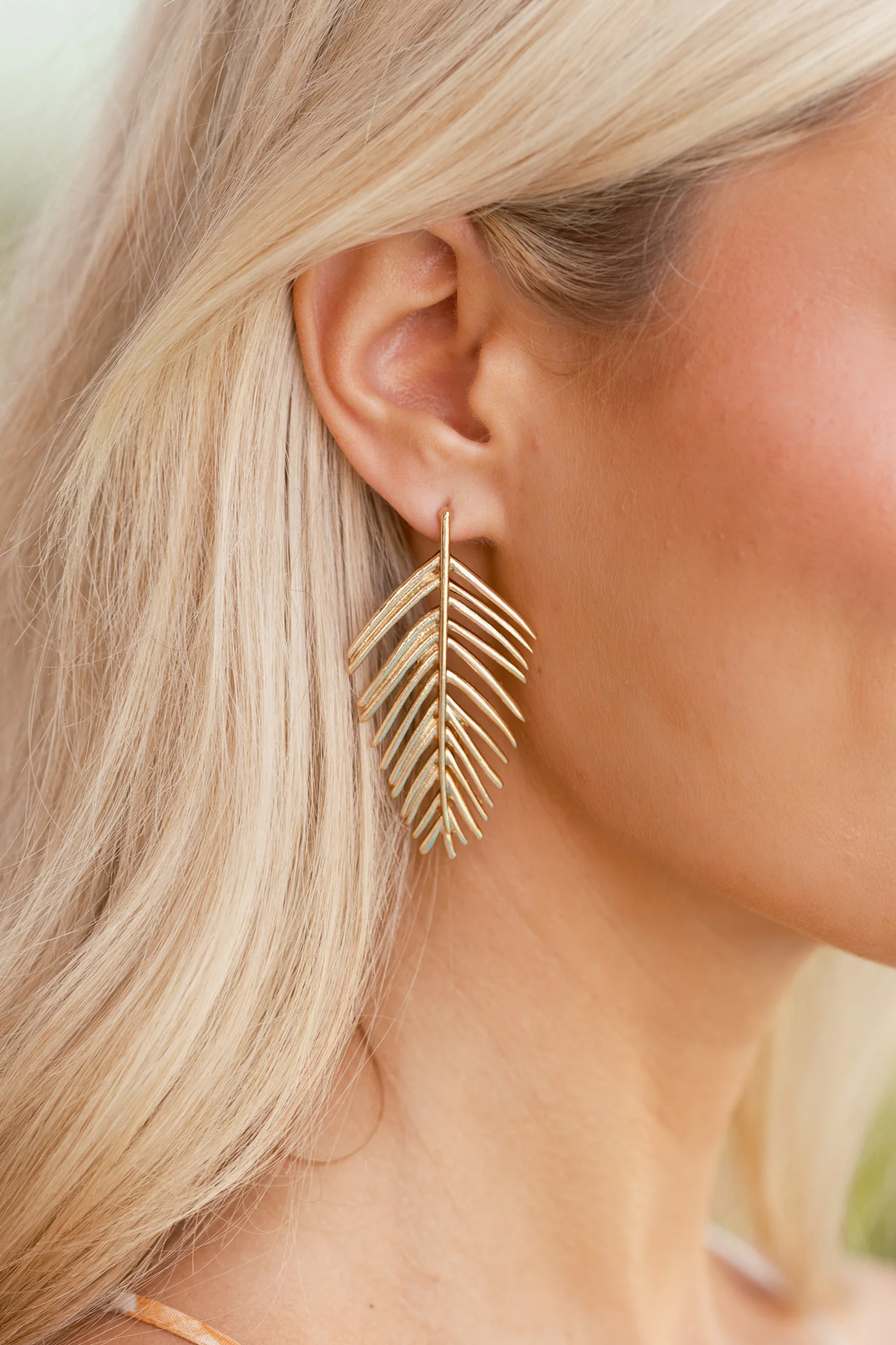 Somewhere With A Breeze Gold Palm Drop Earrings
