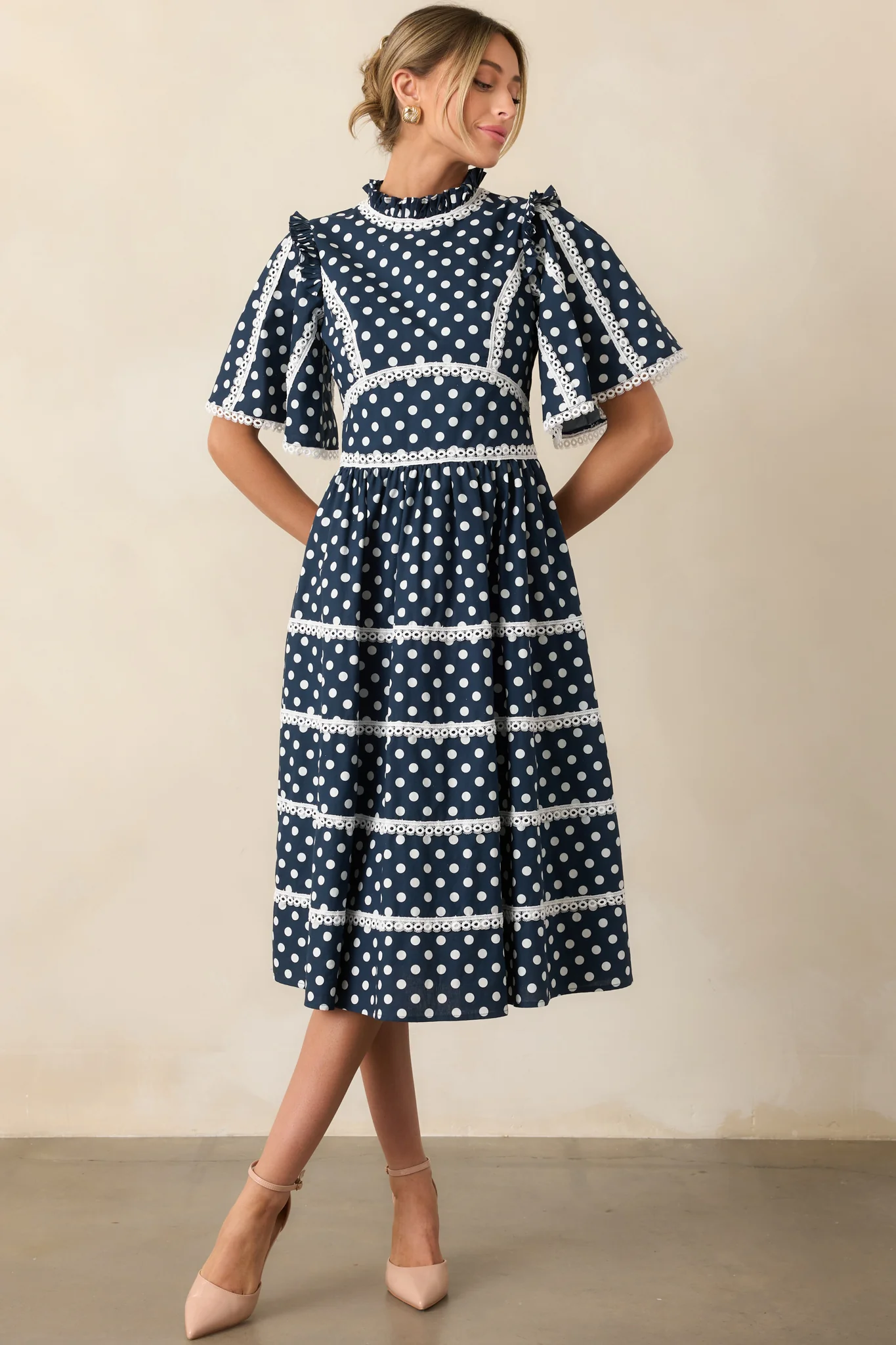 Prosperina Andromeda Navy Polka Dot Cotton Midi Dress