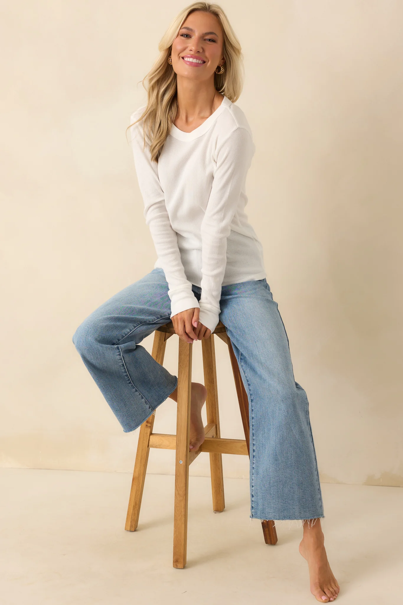 Simplicity Always Works Ivory Long Sleeve Crew Neck Top