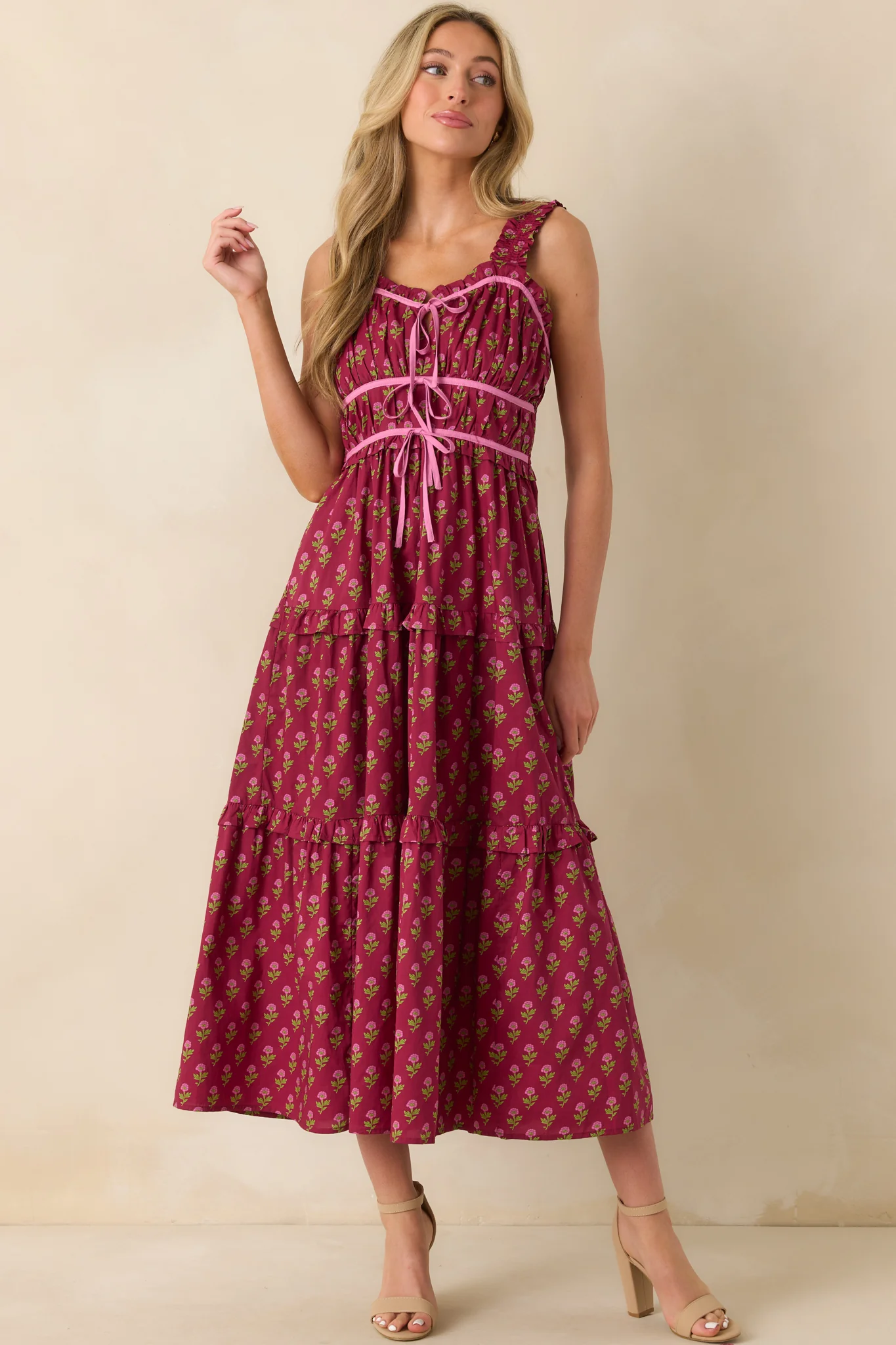 Endless Compliments Burgundy Floral Print Cotton Maxi Dress