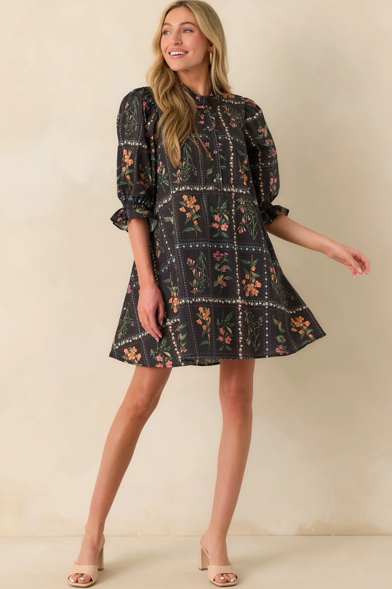 Do It Just For You Black Multi Floral Print Cotton Mini Dress