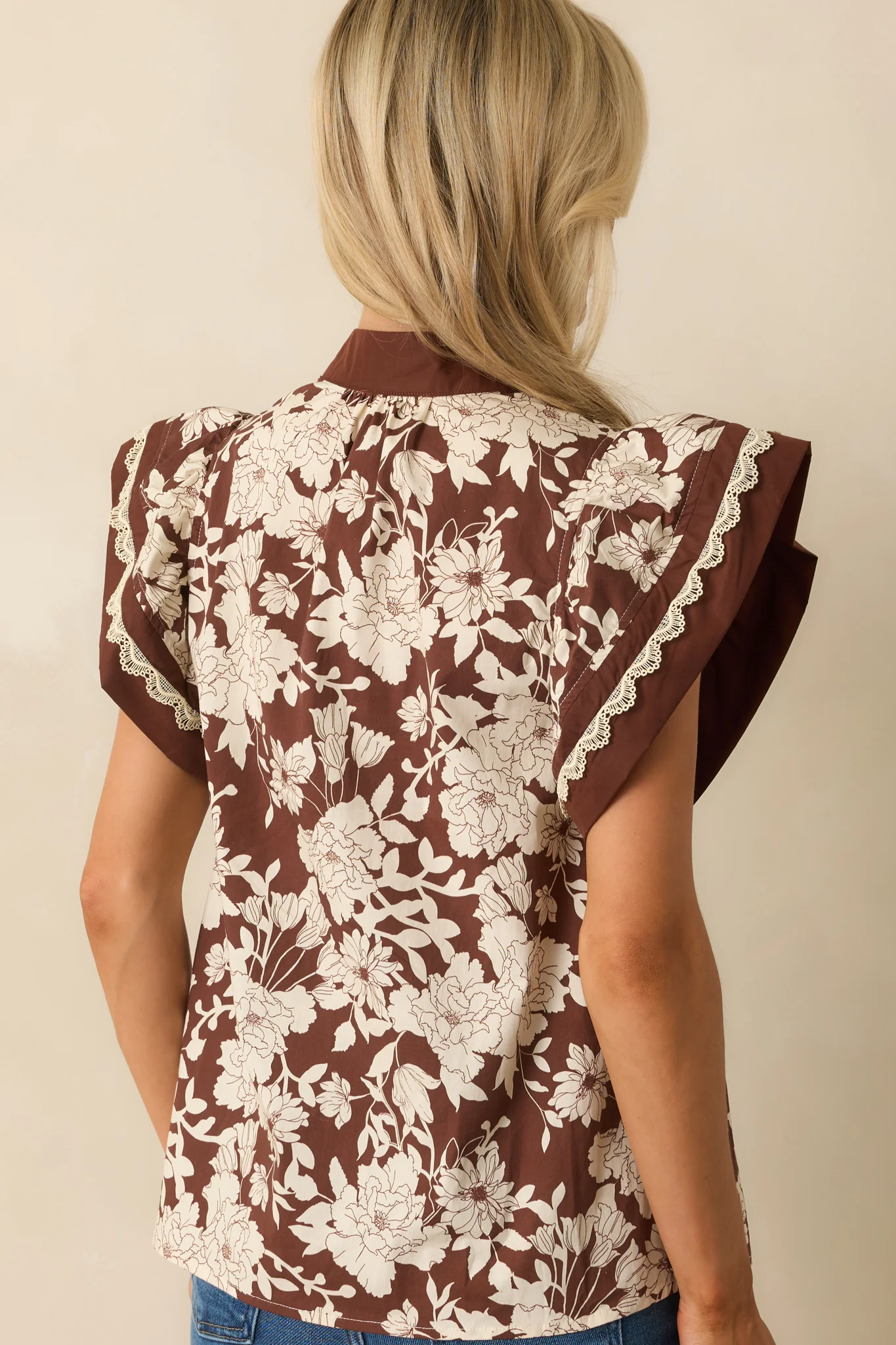 You Know The Rest Brown Floral Print Cotton Flutter Sleeve Top