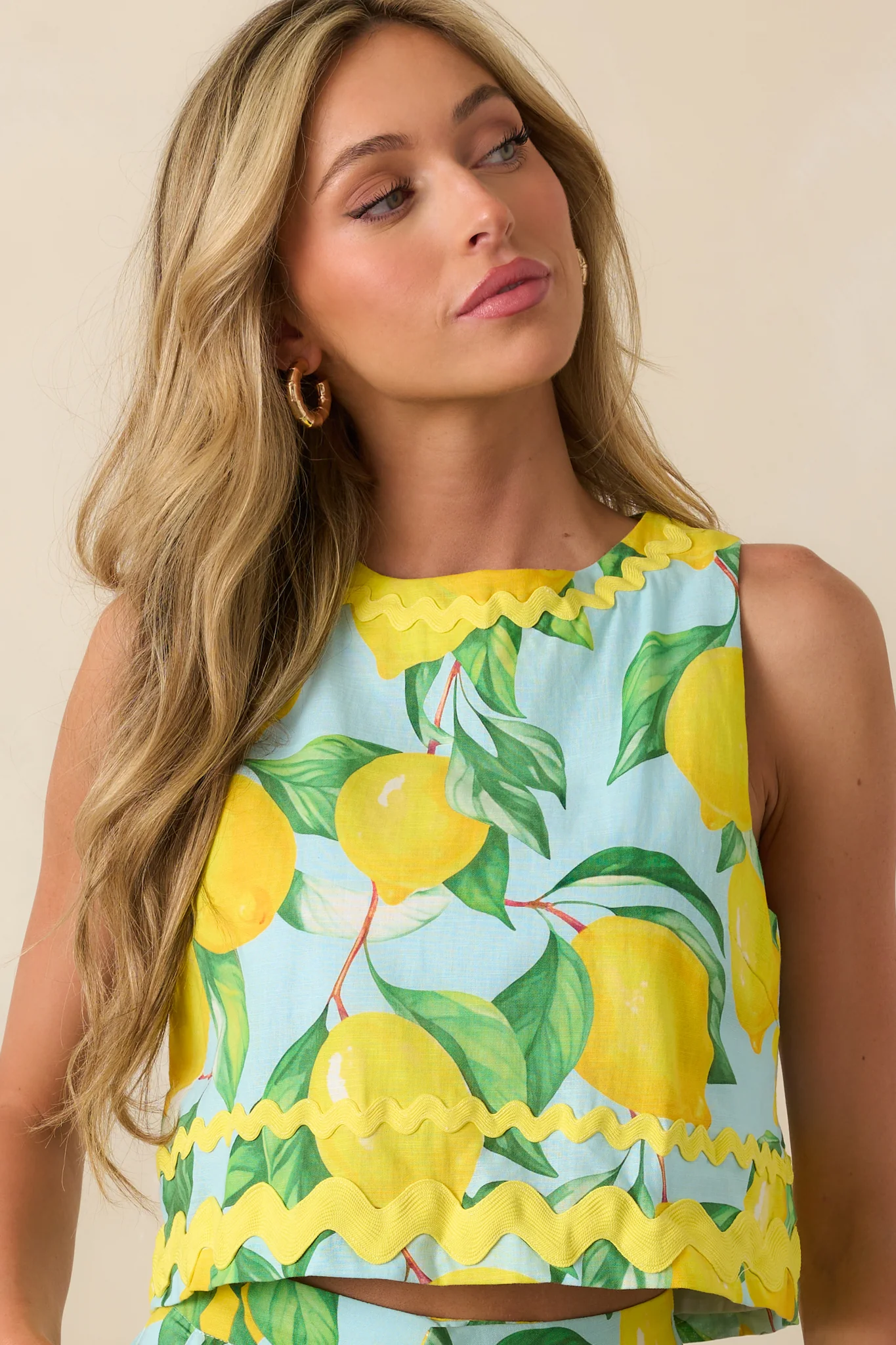 Prosperina Claudia Blue Lemon Print Cotton Crop Top