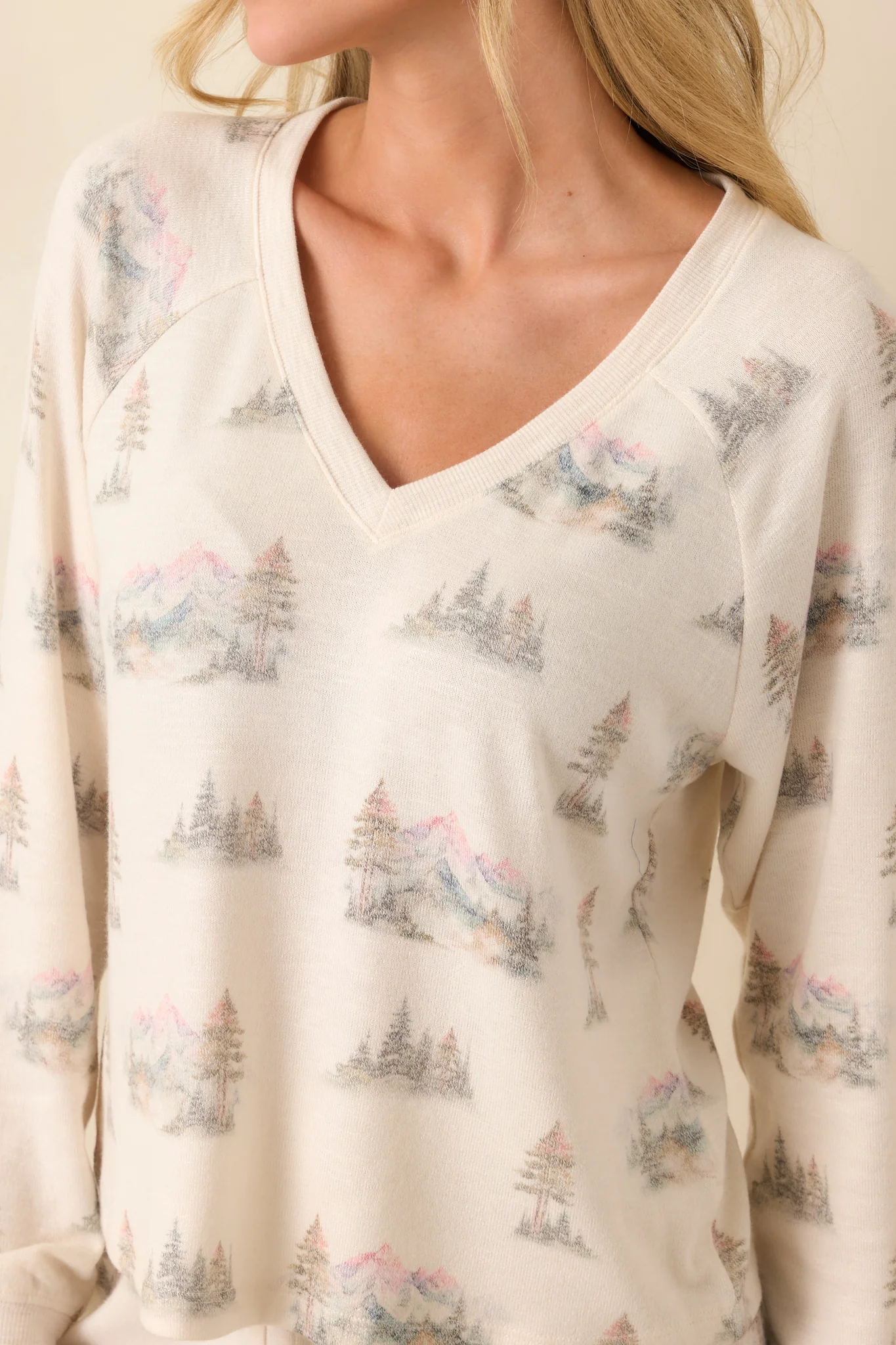 Z Supply Ivory Multi Print Maggie Camp Long Sleeve Top