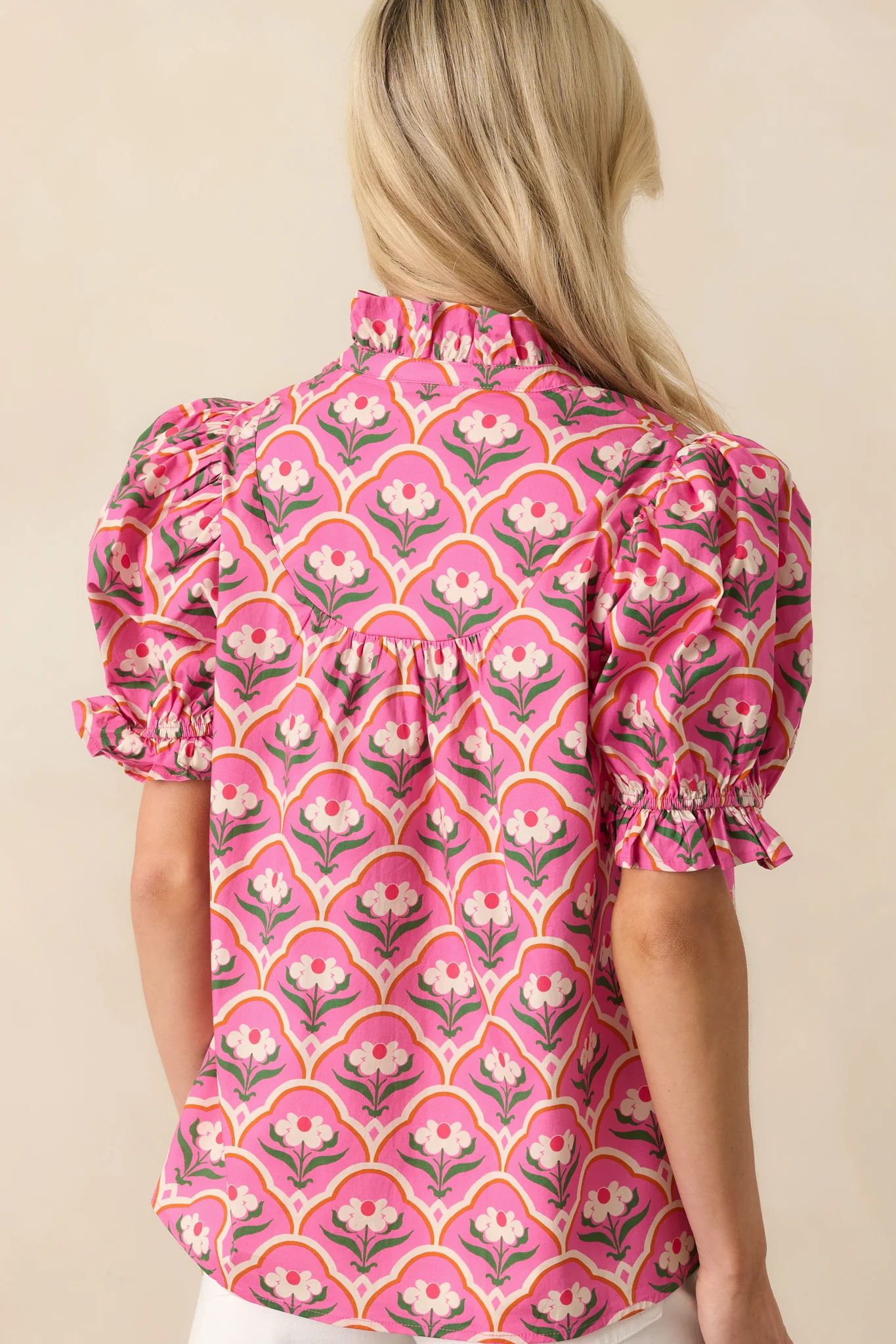 Crossed My Mind Pink Geometric Floral Print Cotton Top