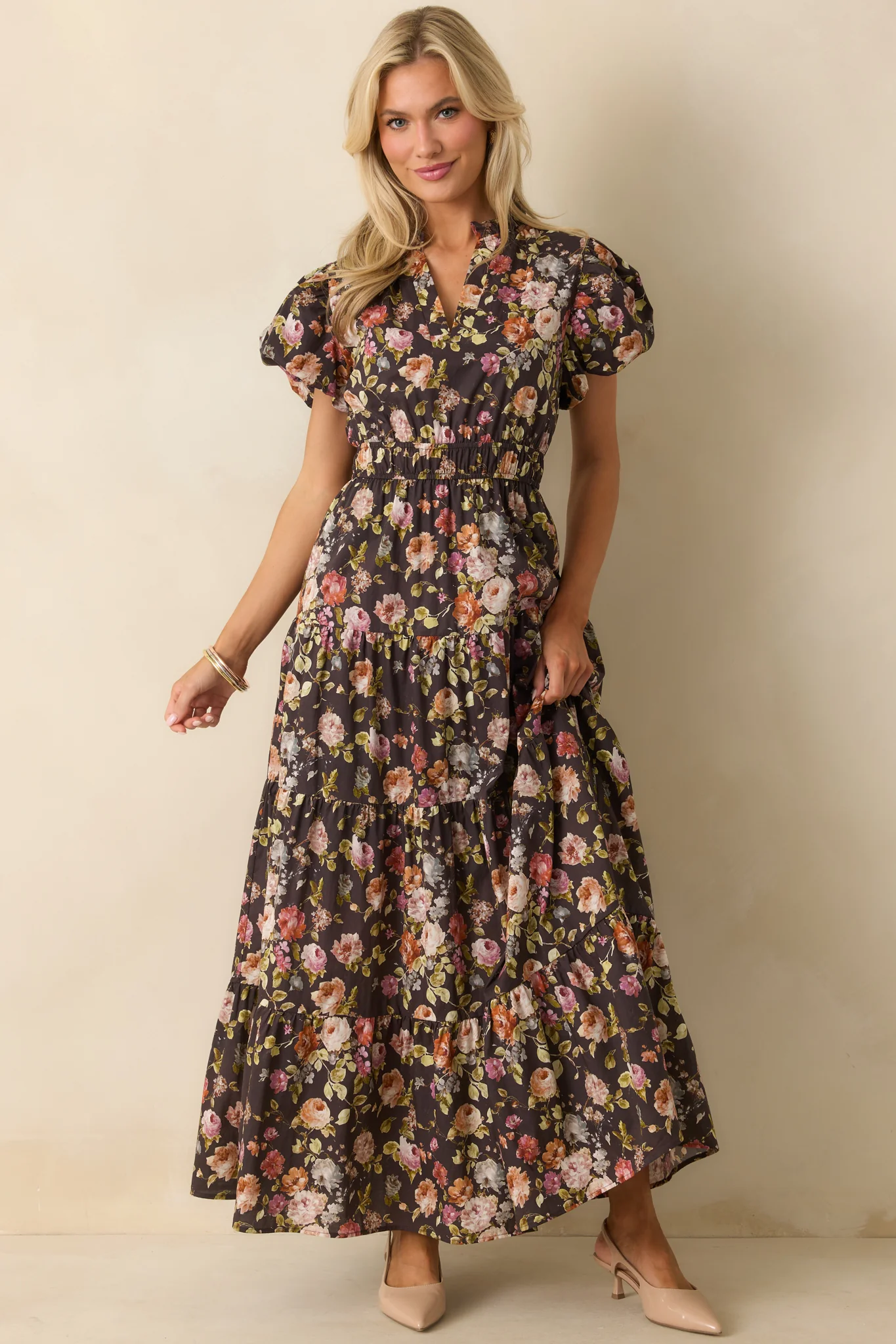 It's All Her Own Brown Multi Floral Print Cotton Maxi Dress