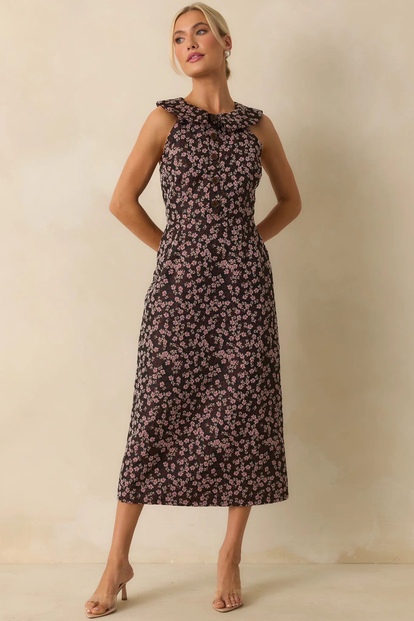 Marked In Time Pink Floral Jacquard Structured Midi Dress
