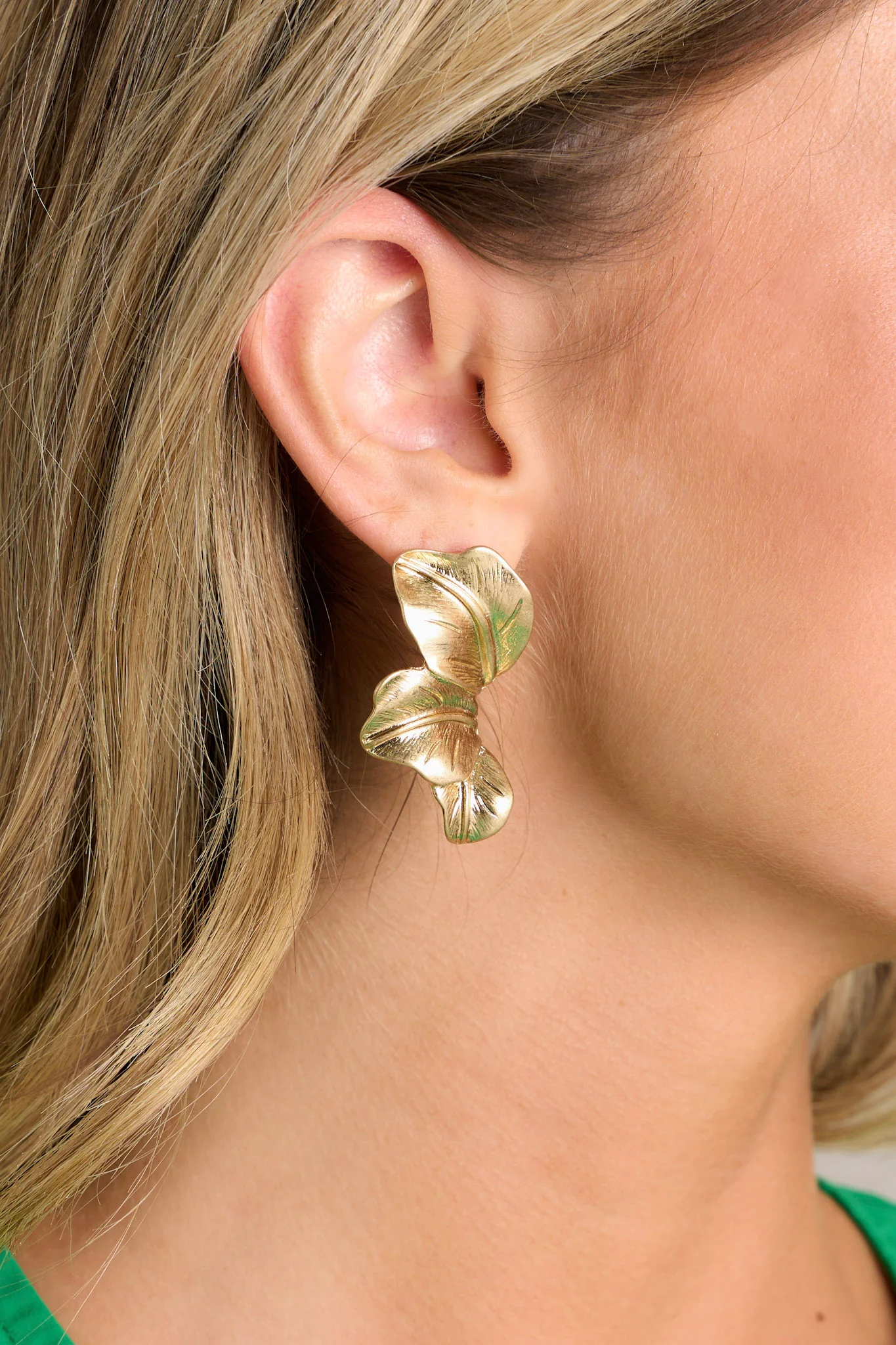 Tropical Enchantment Worn Gold Palm Leaf Earrings