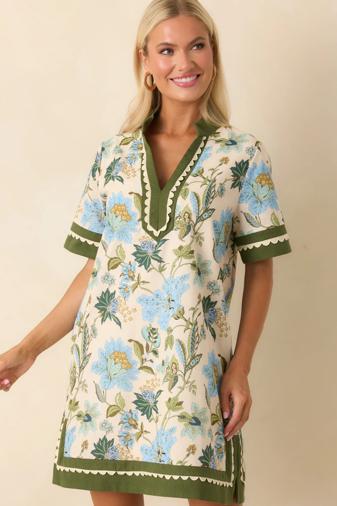 Quiet Radiance Green Multi Floral Print Cotton Mini Dress