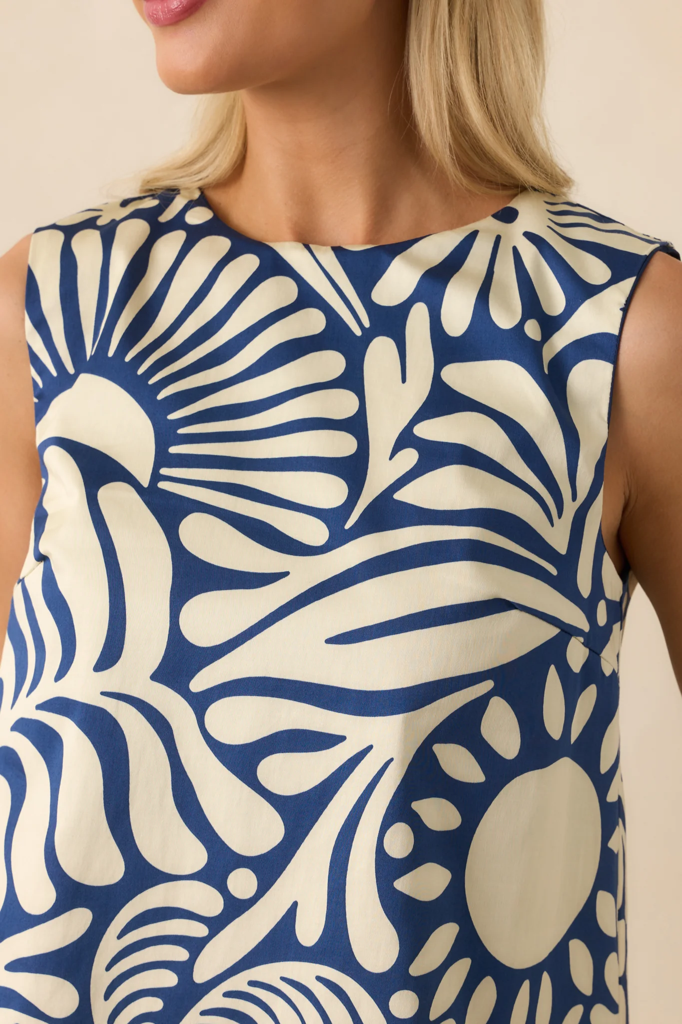 Prosperina Blake Navy Floral Print Cotton Reversible Shift Dress