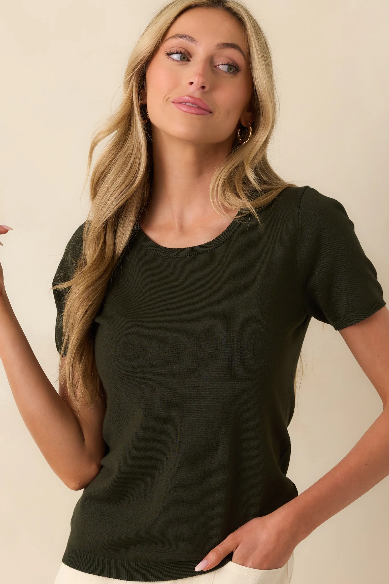 Cross Your Mind Dark Green Short Sleeve Sweater Top
