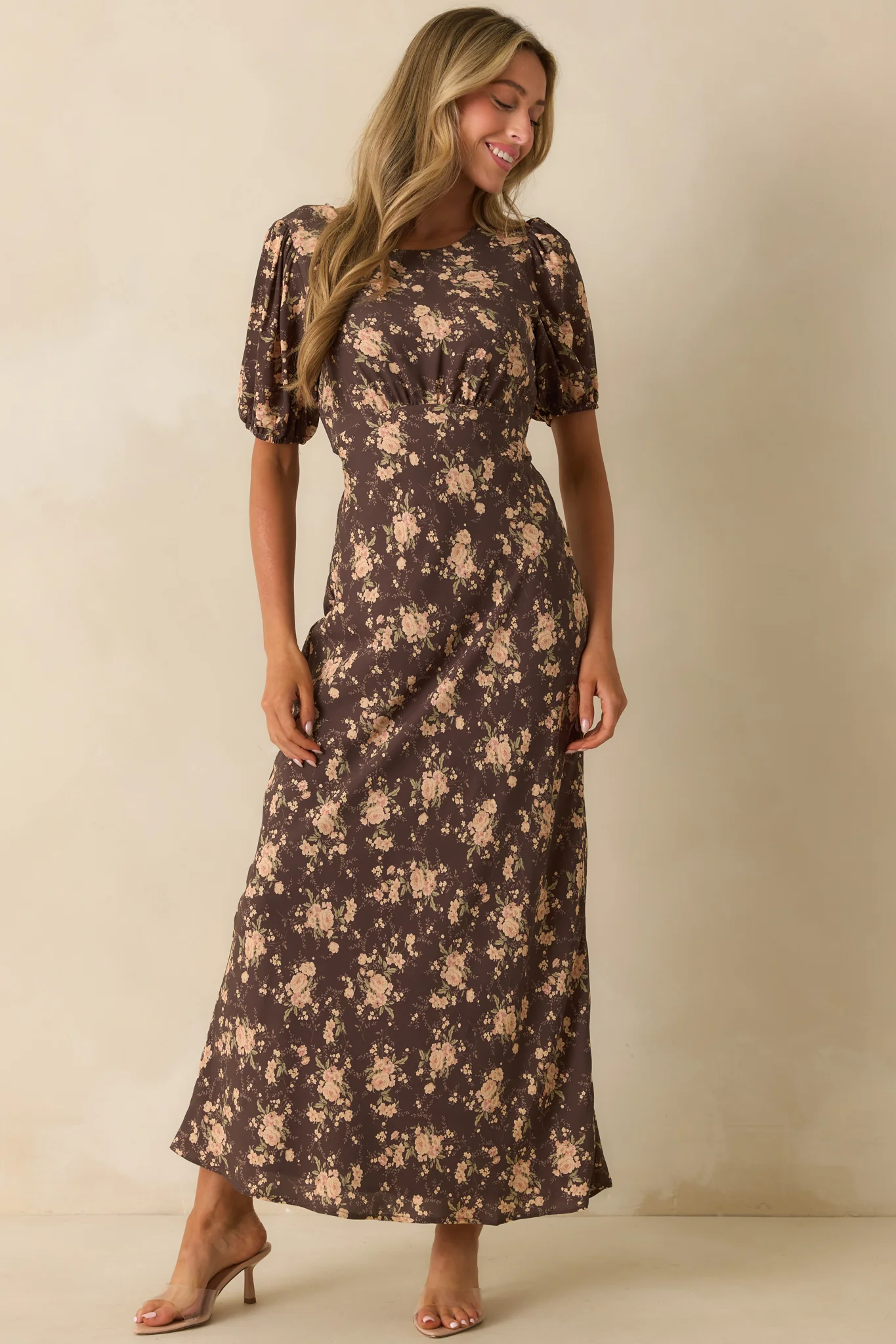 Chocolate Brown Multi Floral Print Maxi Dress