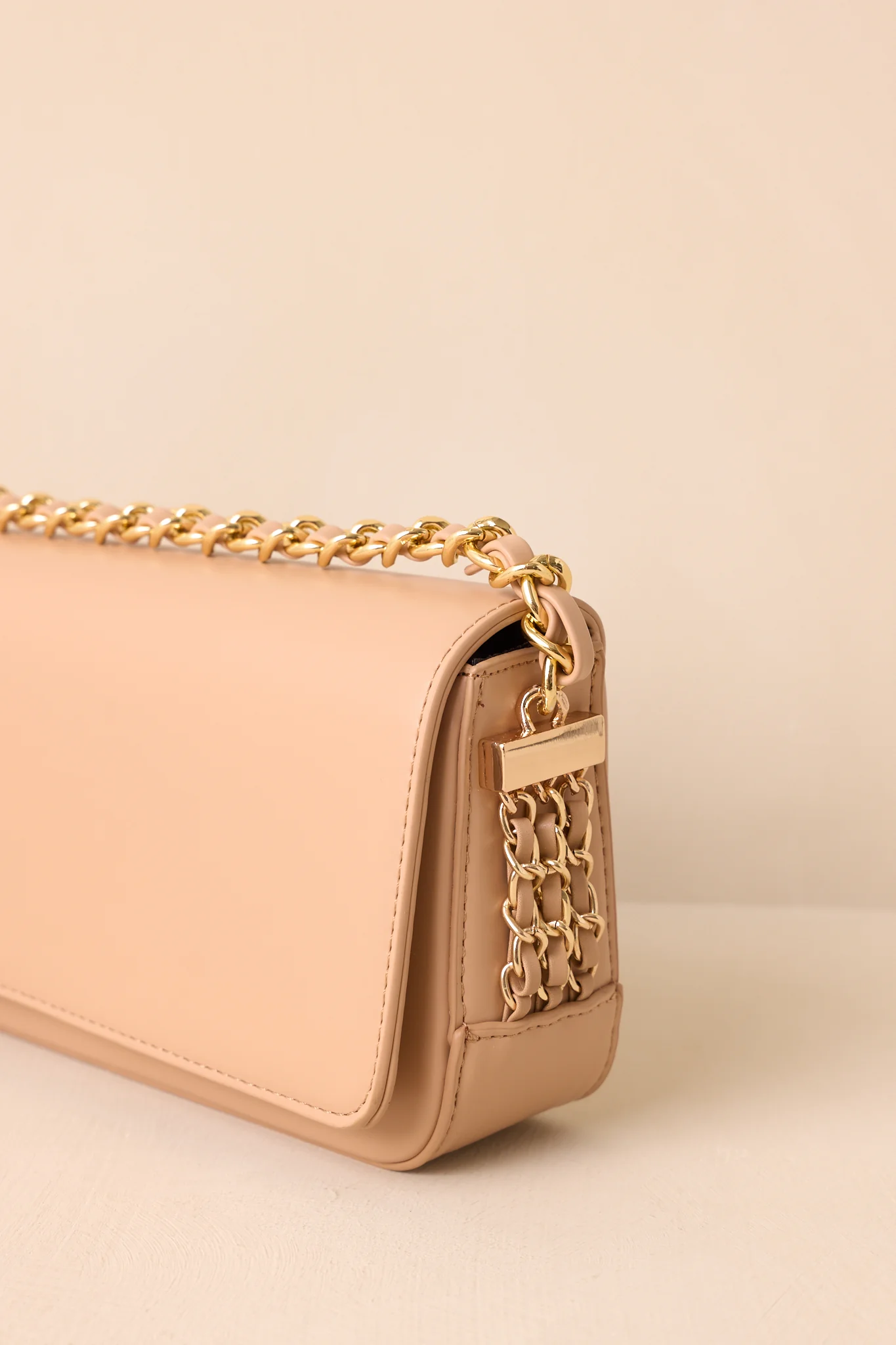 A Subtle Reminder Beige Faux Leather Baguette Handbag