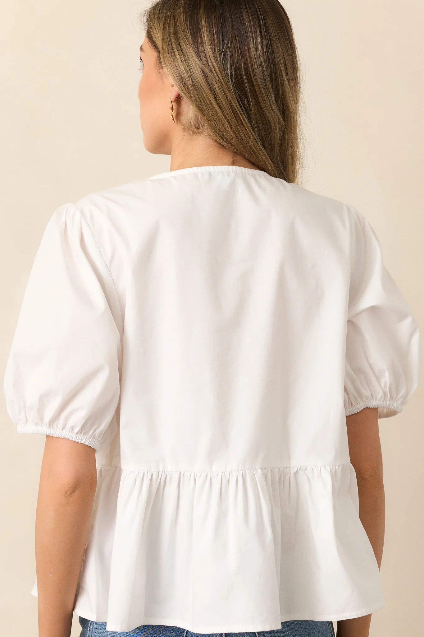 Something Special White Cotton Bow Front Puff Sleeve Top