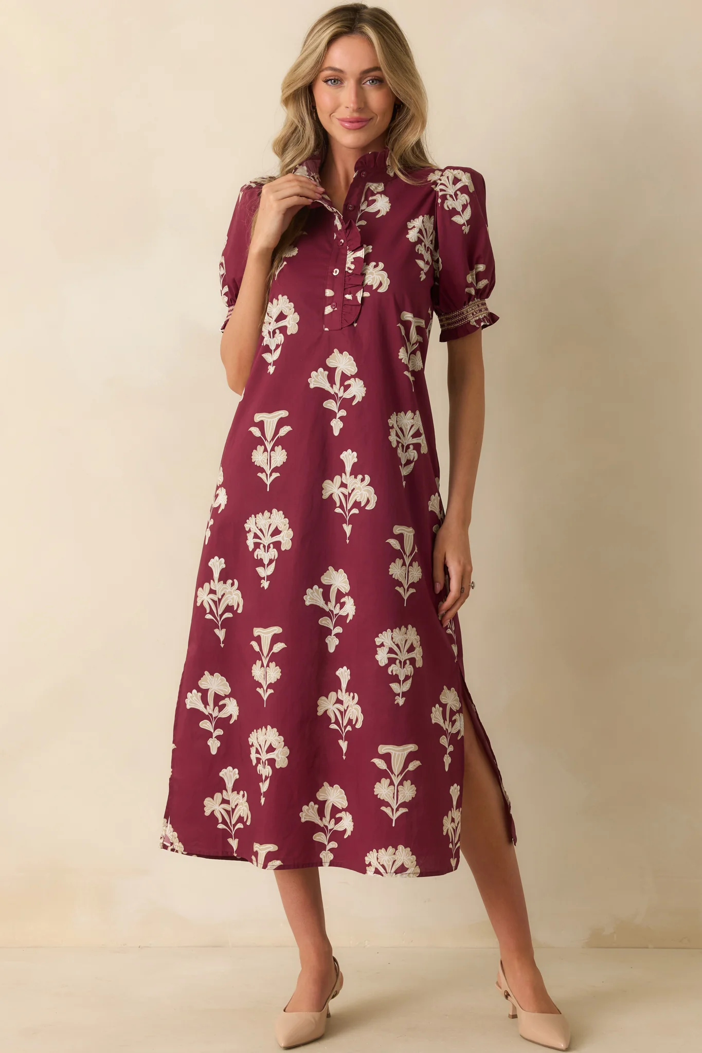 To Say The Least Wine Red Floral Print Cotton Maxi Dress
