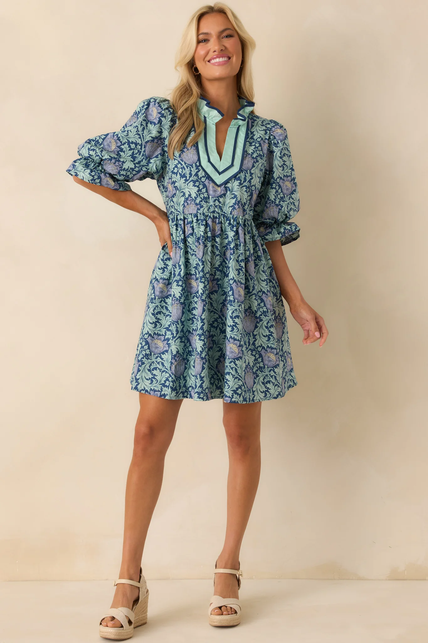 Let It Be Lovely Navy Multi Floral Print Cotton Mini Dress