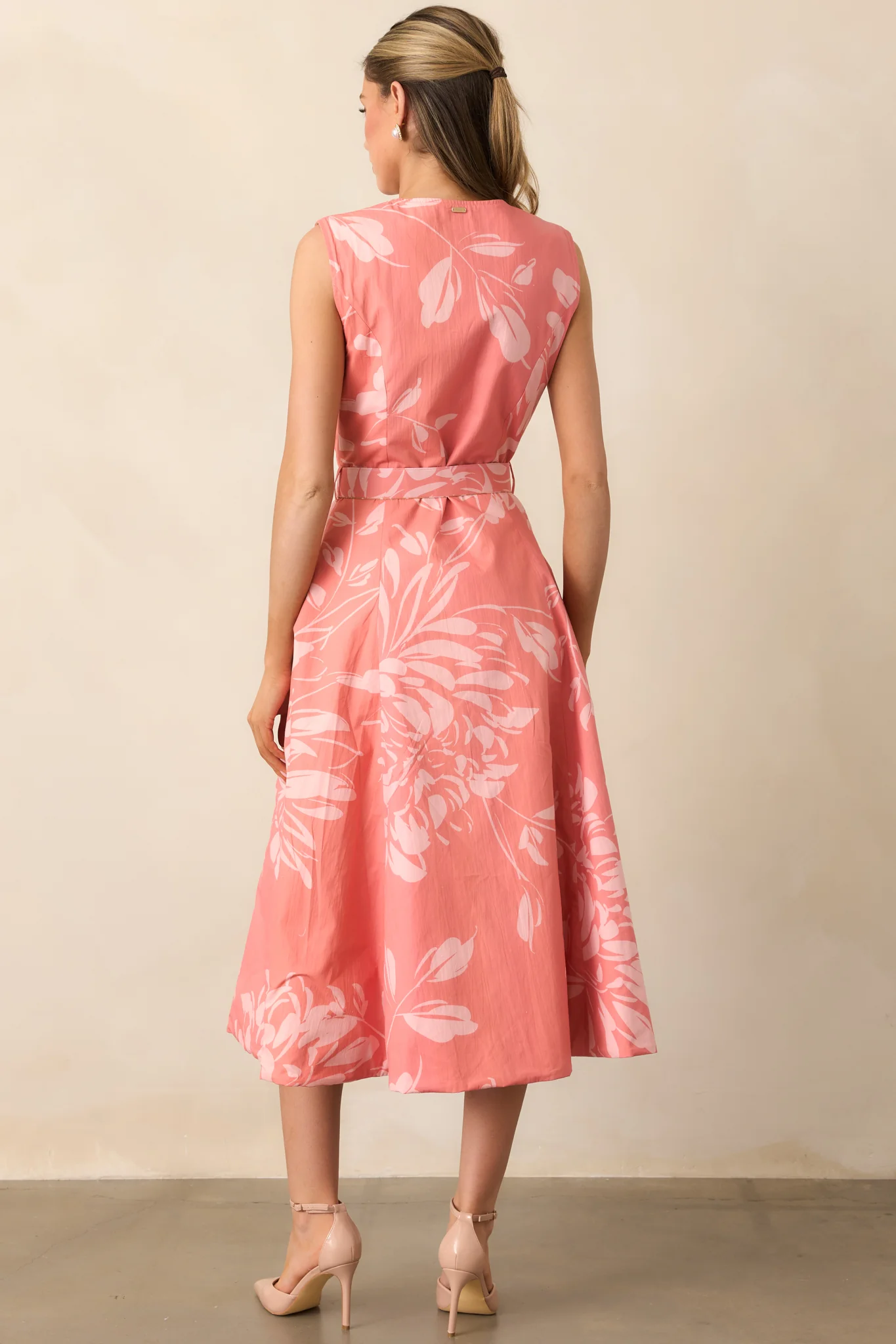 Rose Pink Floral Print Cotton Reversible Midi Dress