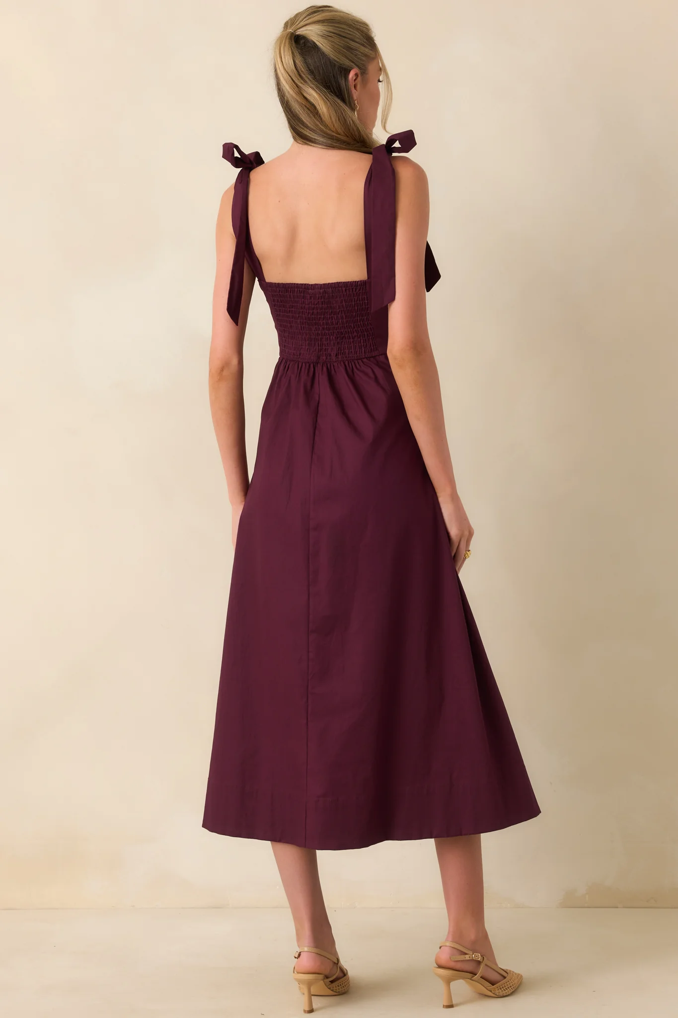Every Bit of Lovely Sangria Cotton Pleated Drop Waist Midi Dress