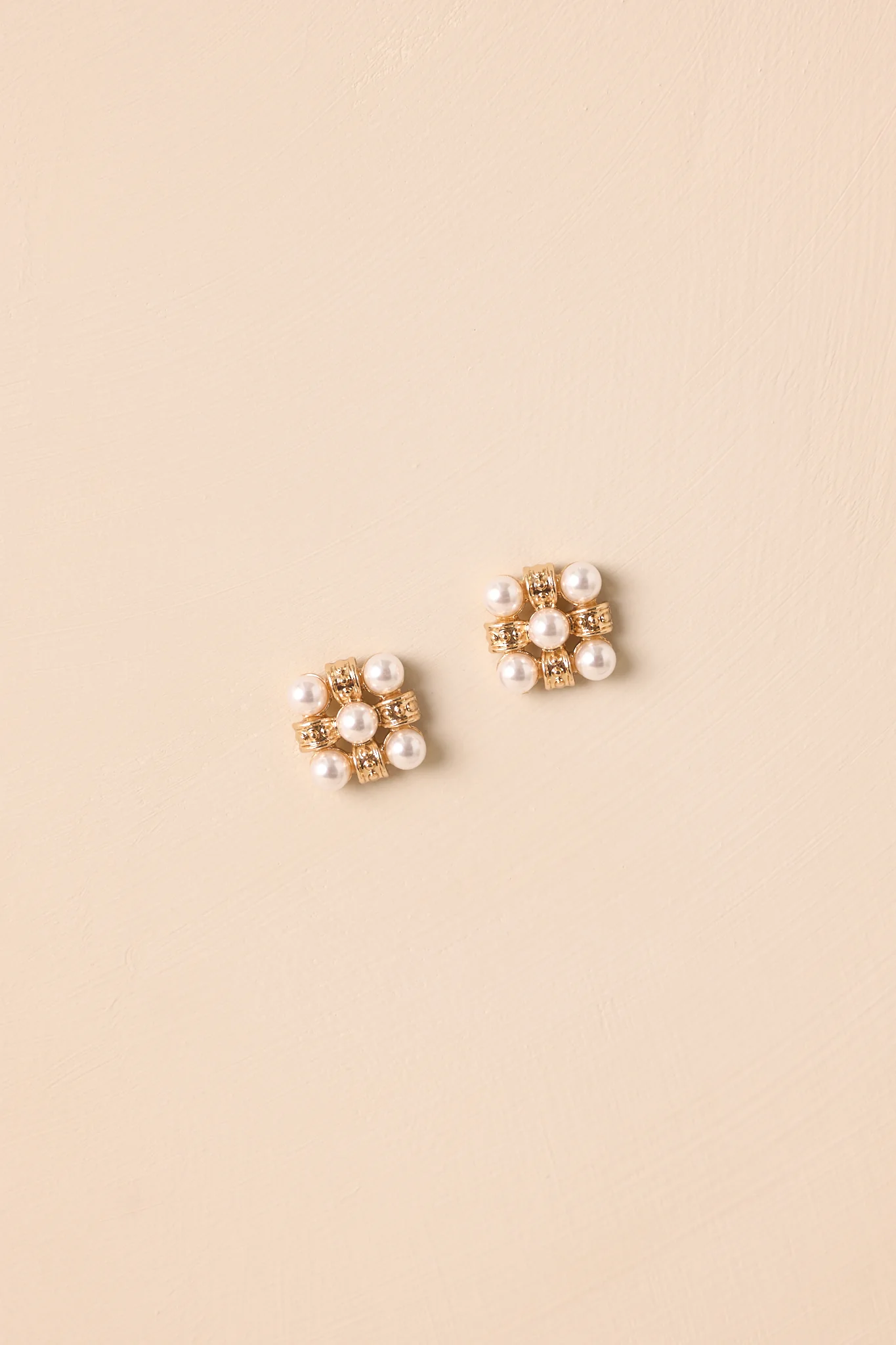 More To Give Gold Ivory Pearl Textured Square Earrings