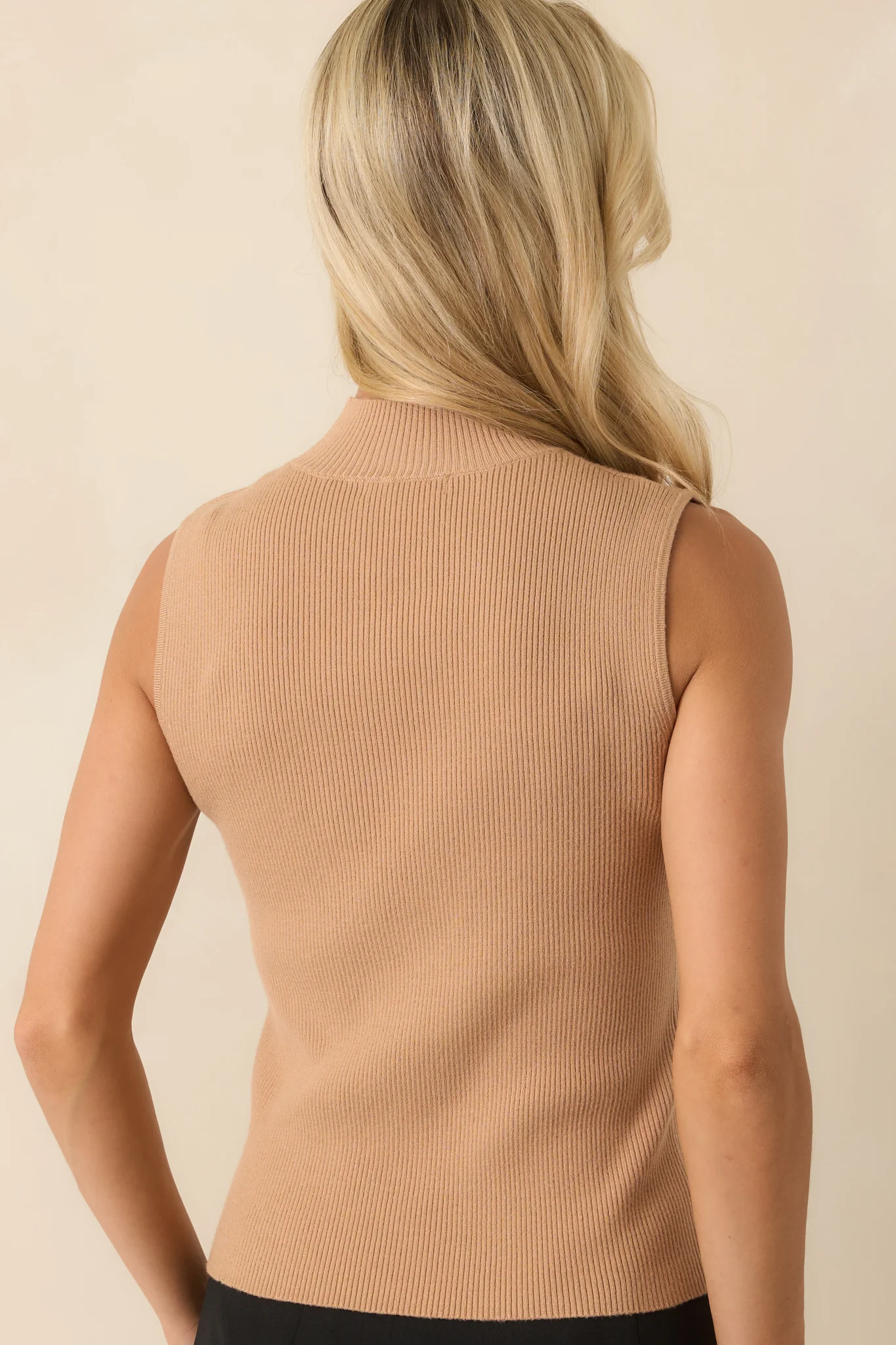 Camel Ribbed Mock Neck Tank Top