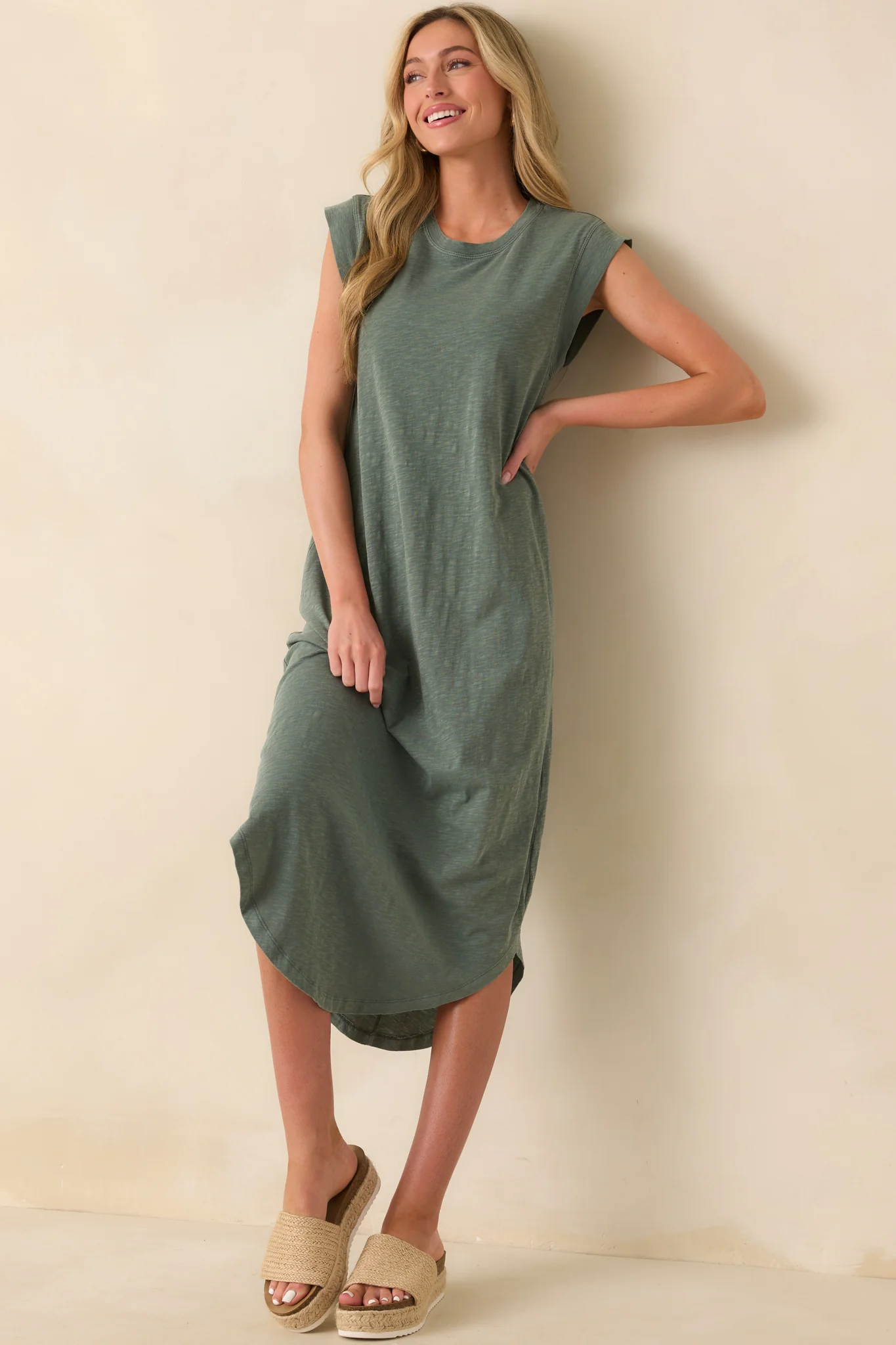 Z Supply Hunter Green Cotton Calabasas Midi Dress