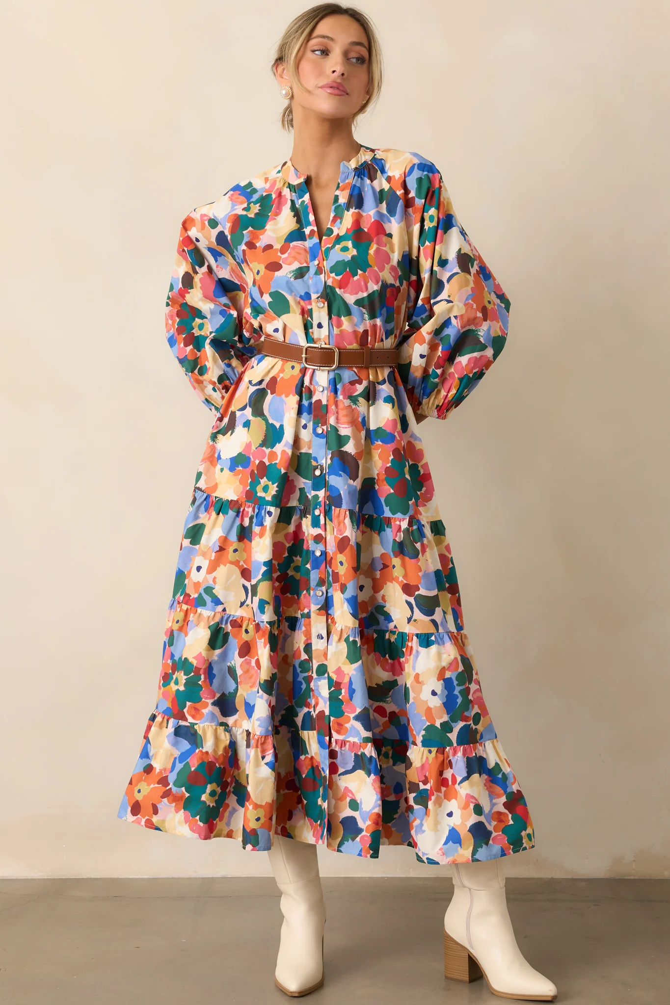 Prosperina Adelaide Orange Multi Floral Print Cotton Maxi Dress