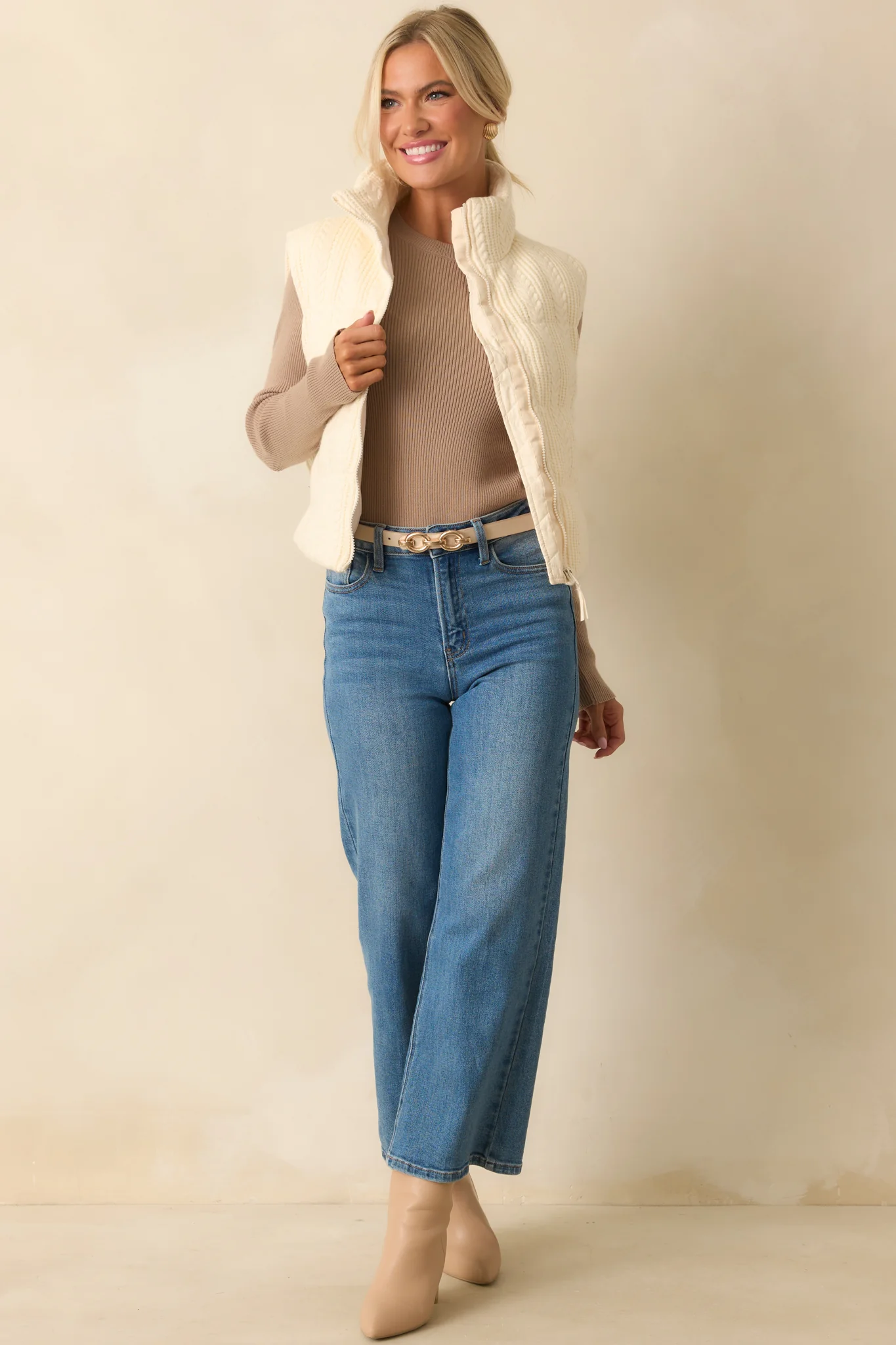 Ivory Cable Knit Puffer Vest