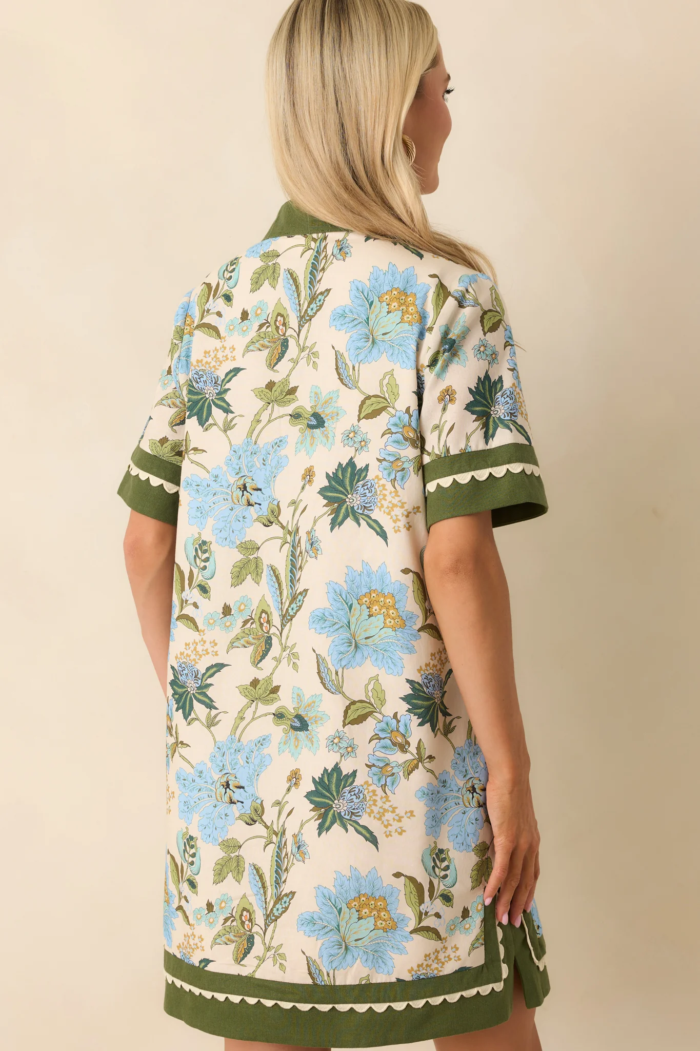 Quiet Radiance Green Multi Floral Print Cotton Mini Dress