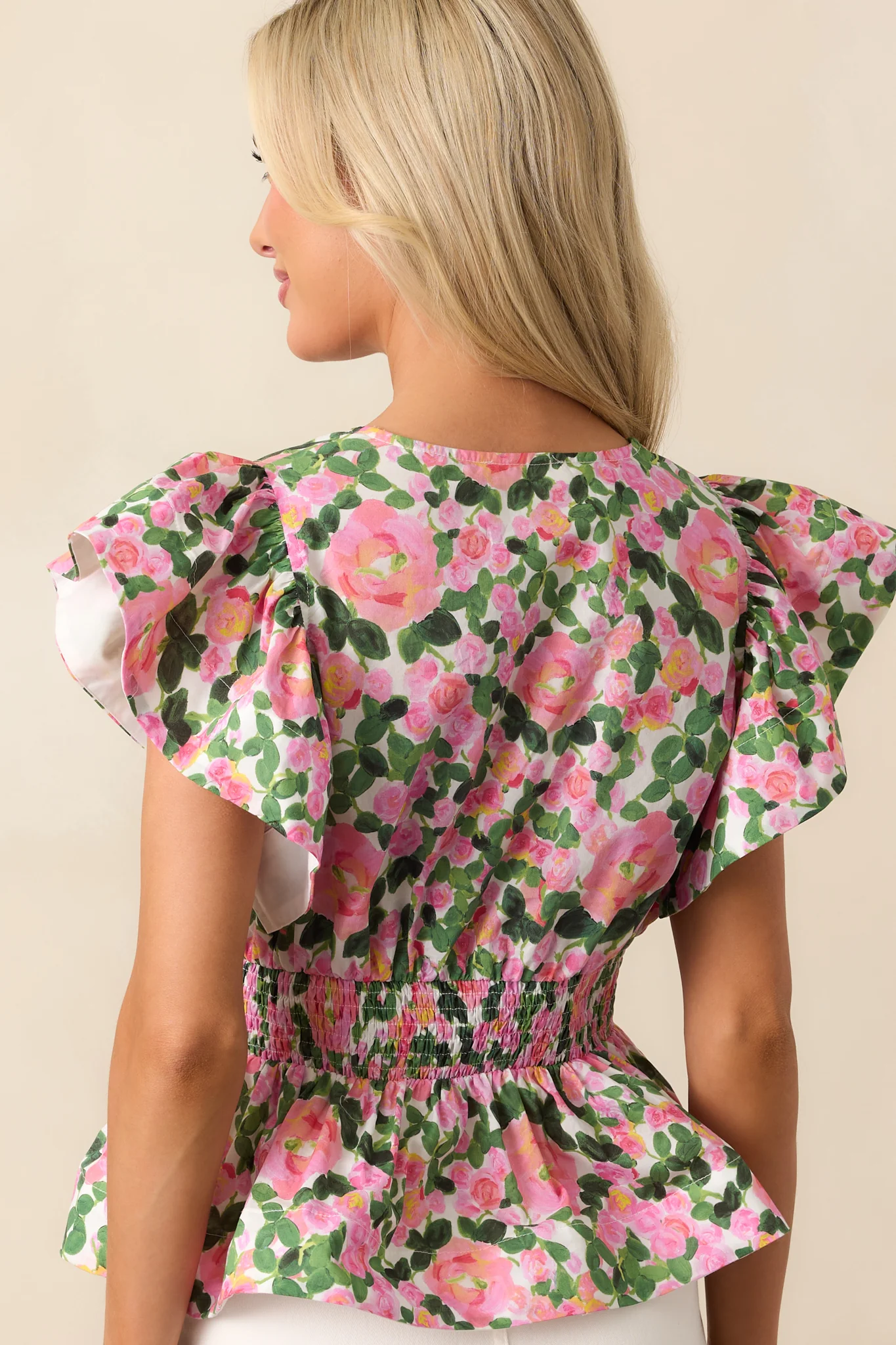 The Beauty Of Now Pink Floral Cotton Peplum Top