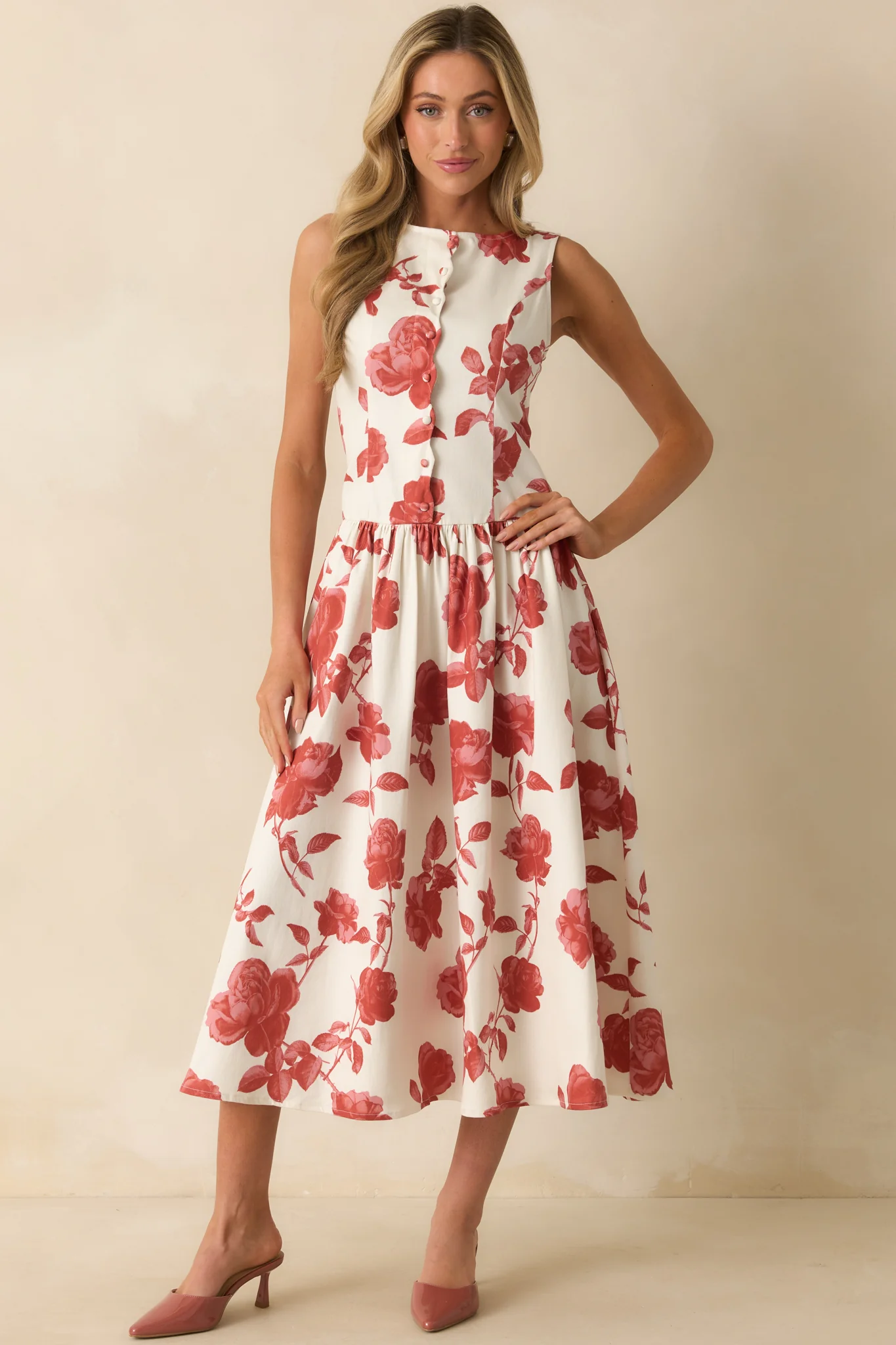 The Best Possible Way Brick Red Floral Print Cotton Maxi Dress