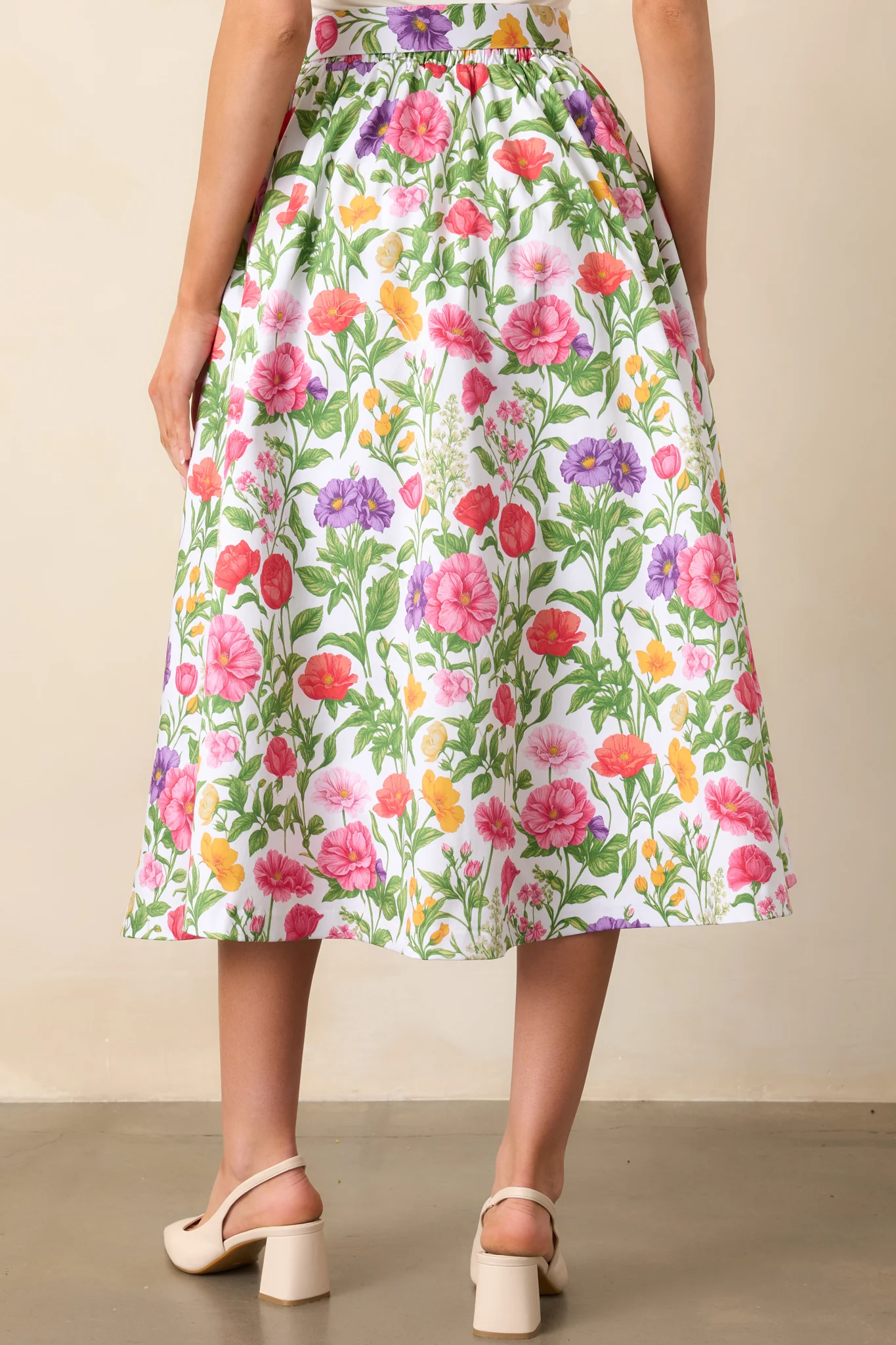 Thena Secret Garden Floral Cotton Belted Midi Skirt