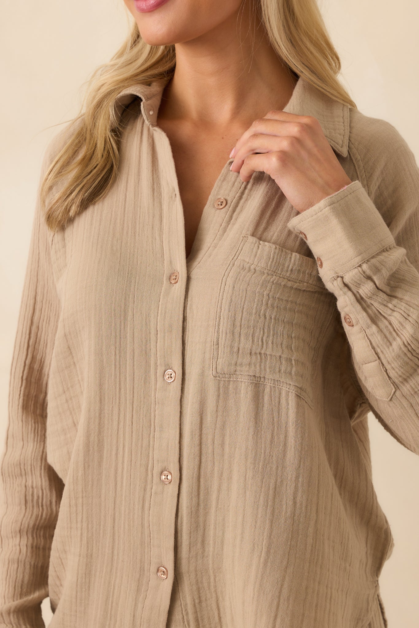 Z Supply Tan Cotton Perfect Airy Gauze Button Up Top