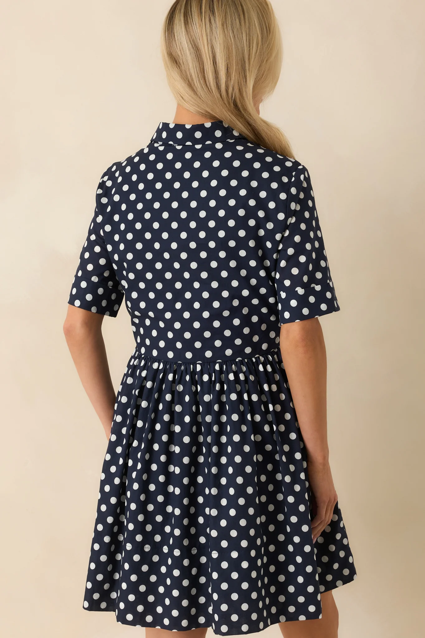 Prosperina Piper Navy Polka Dot Cotton Mini Dress