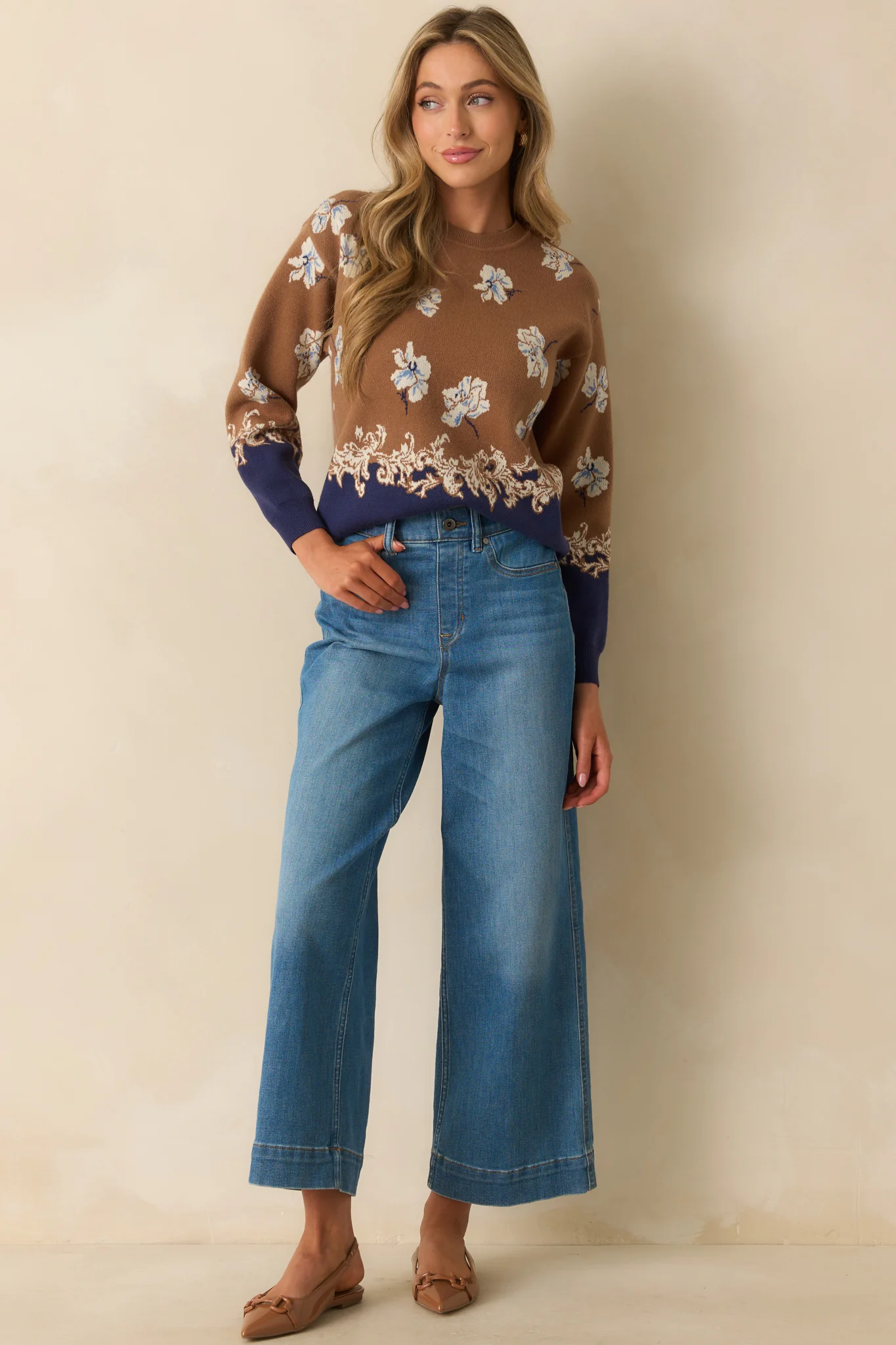 That’s How I See It Caramel Brown Multi Floral Jacquard Knit Sweater