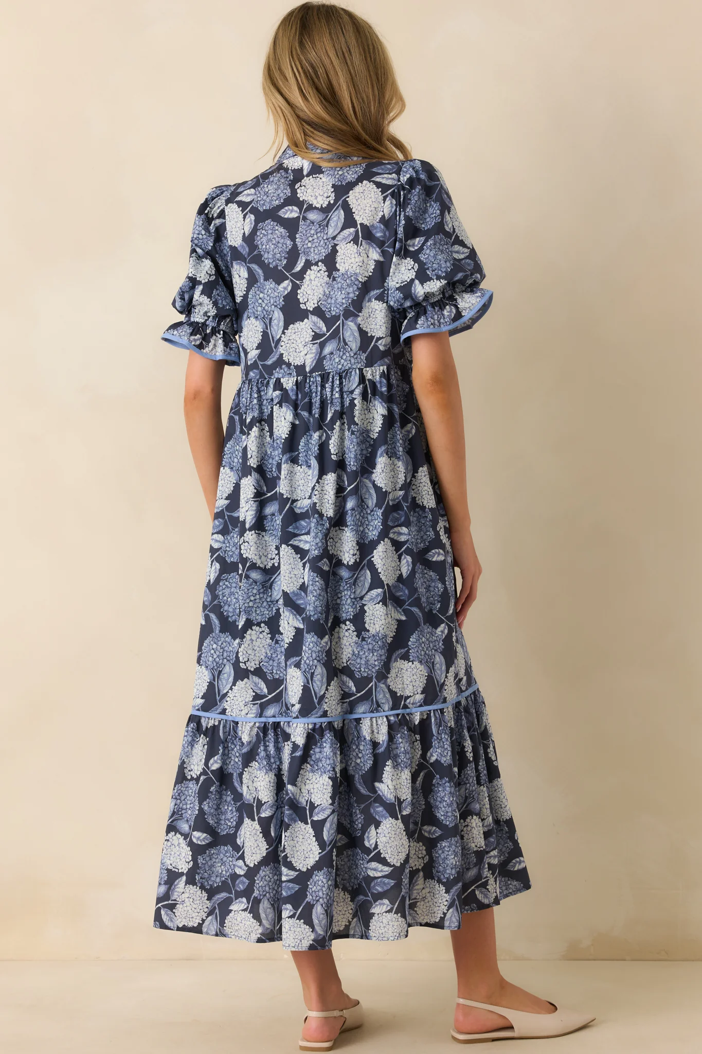 Setting The Pace Blue Hydrangea Floral Print Cotton Maxi Dress
