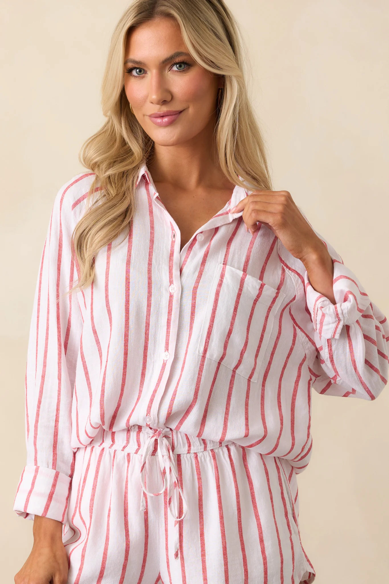 Z Supply Red Perfect Linen Stripe Top