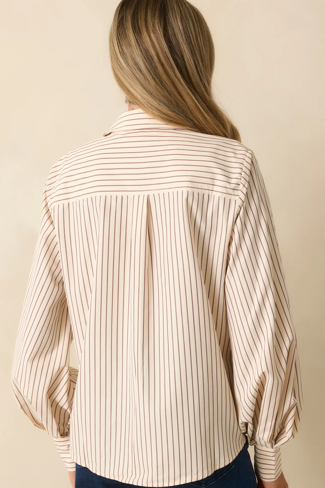 Ivory Pinstripe Long Sleeve Button-Up Blouse